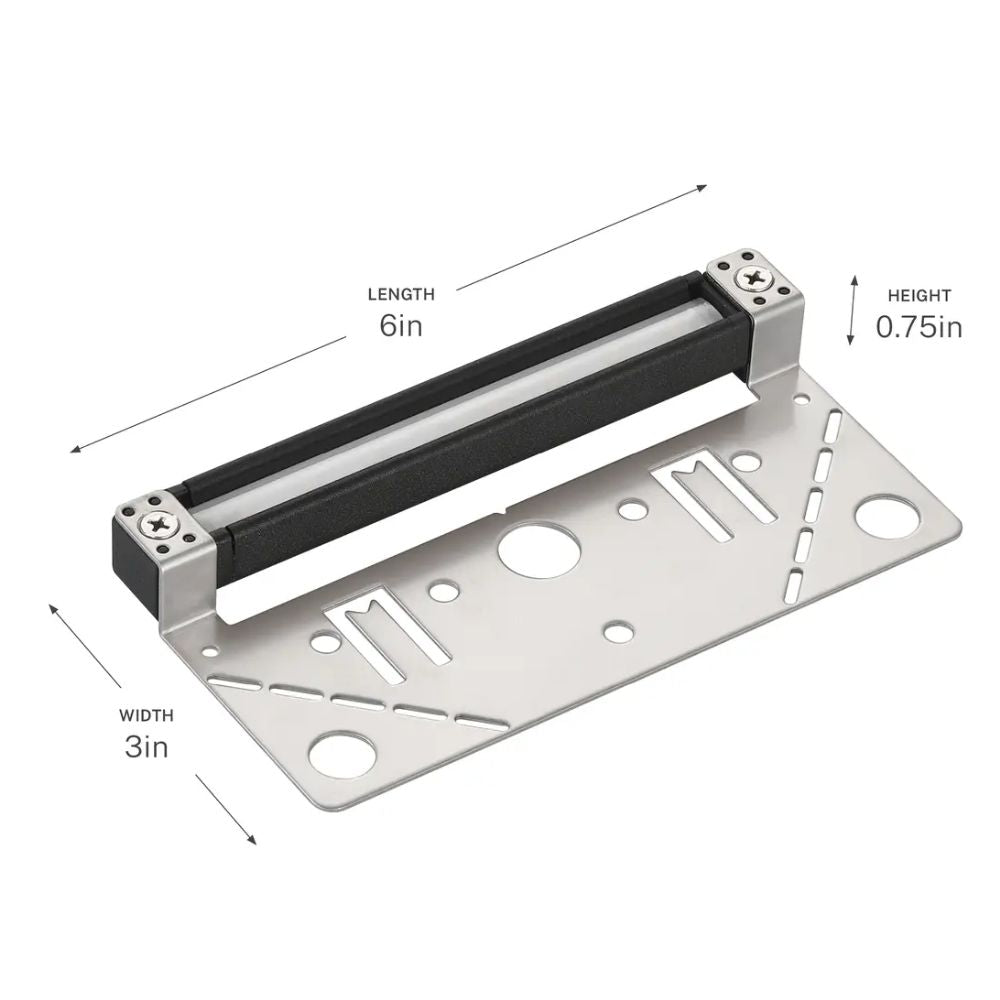 Hardscape LED light fixture with textured black aluminum bar and metal mounting plate
