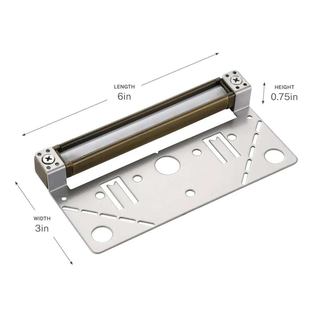 12V LED 6-inch hardscape light with brass housing and silver mounting bracket
