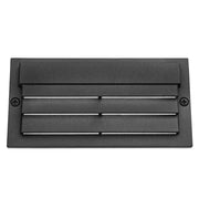 Textured black louvered 12V LED step light, rectangular face with 3-bar grille