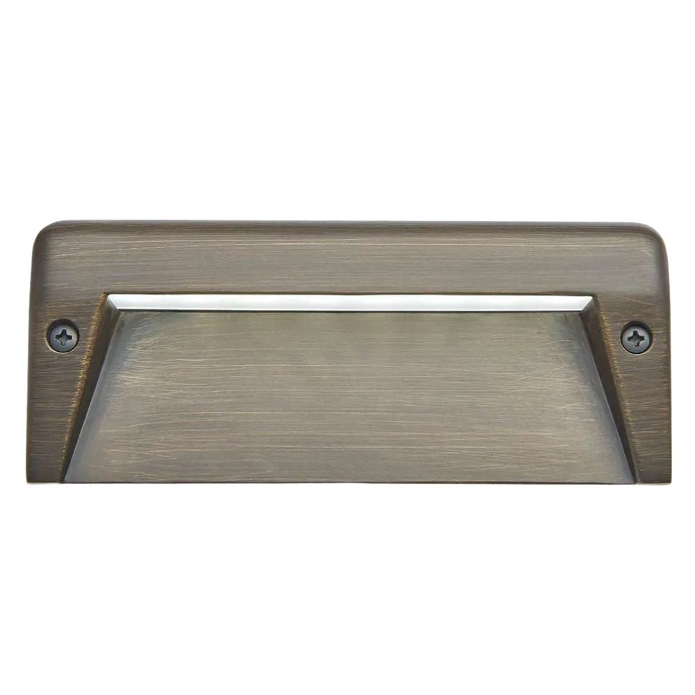 12V LED surface mount step light, brushed brass, rectangular bezel