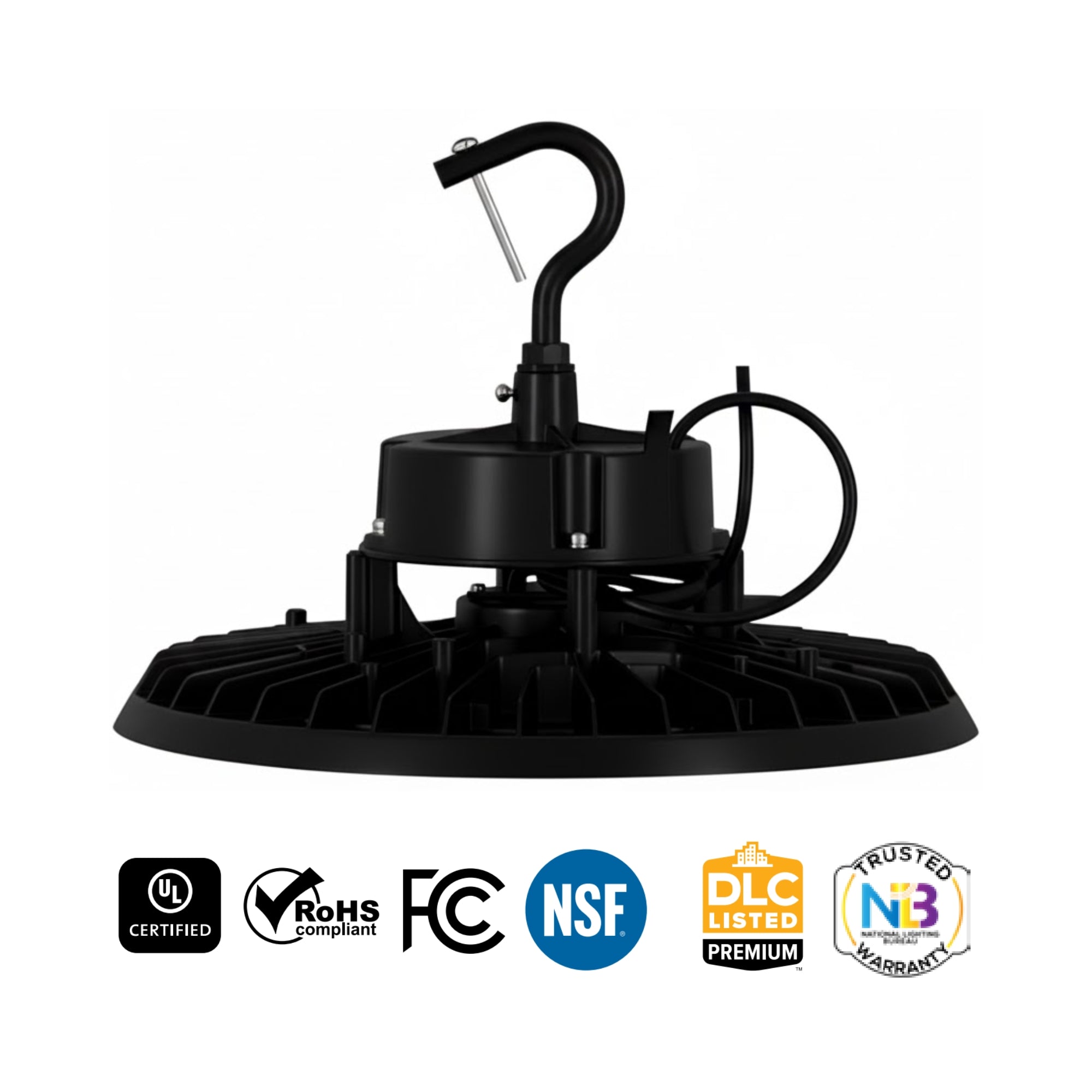 UFO High Bay Fixture, 240W, 36000 Lumens, 35K/40K/50K, 120-277V, Black