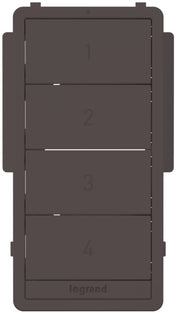 Dark bronze smart scene controller panel with numbered buttons 1–4