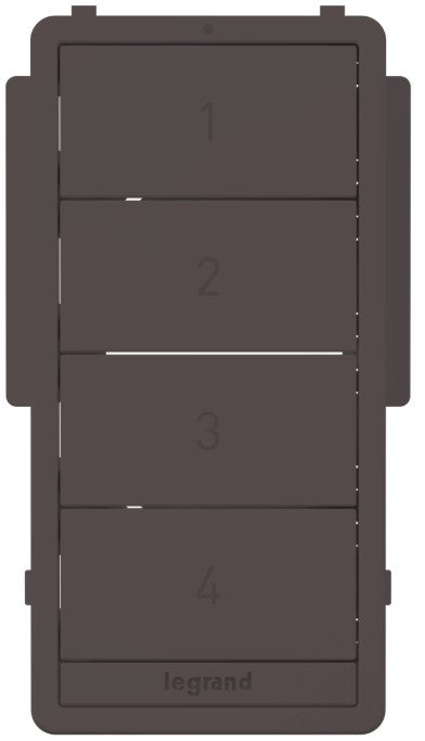 Dark bronze smart scene controller panel with numbered buttons 1–4