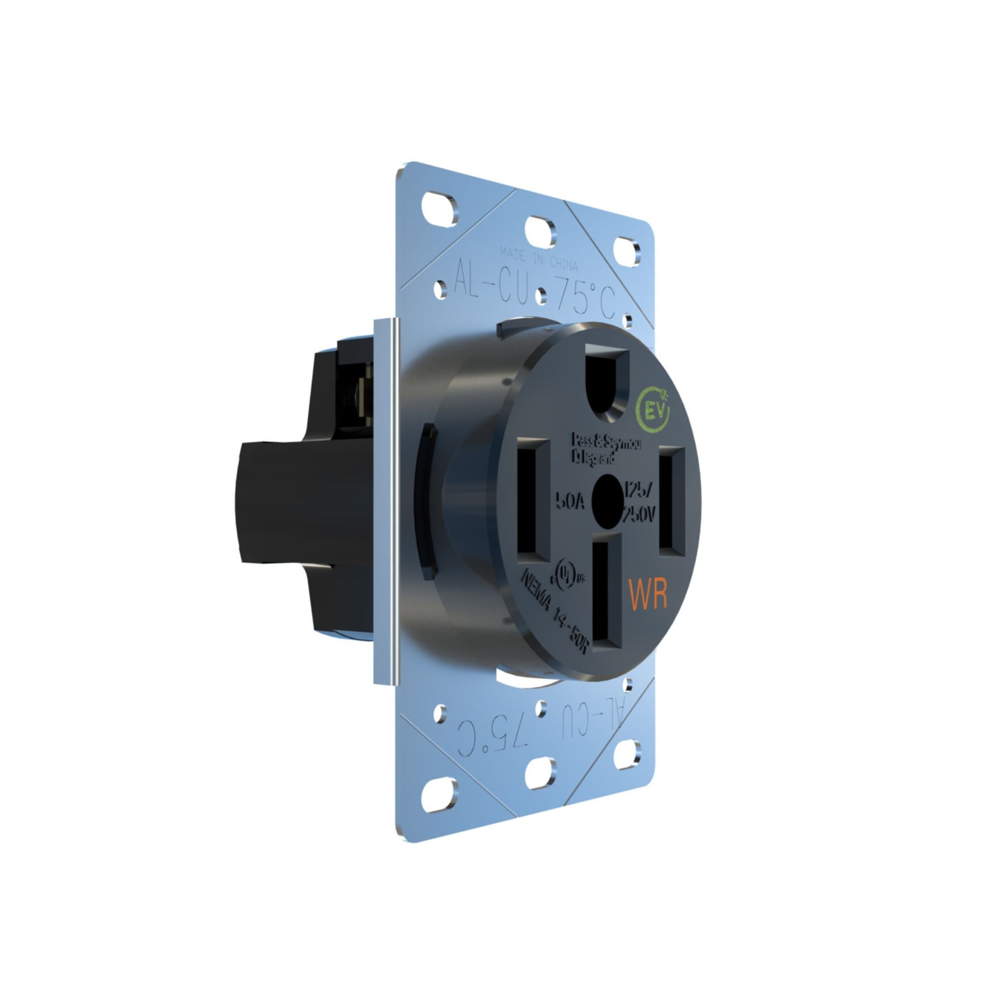 Pass & Seymour 3894WREV 50A Weather-Resistant Electrical Outlet for EV Chargers, Black