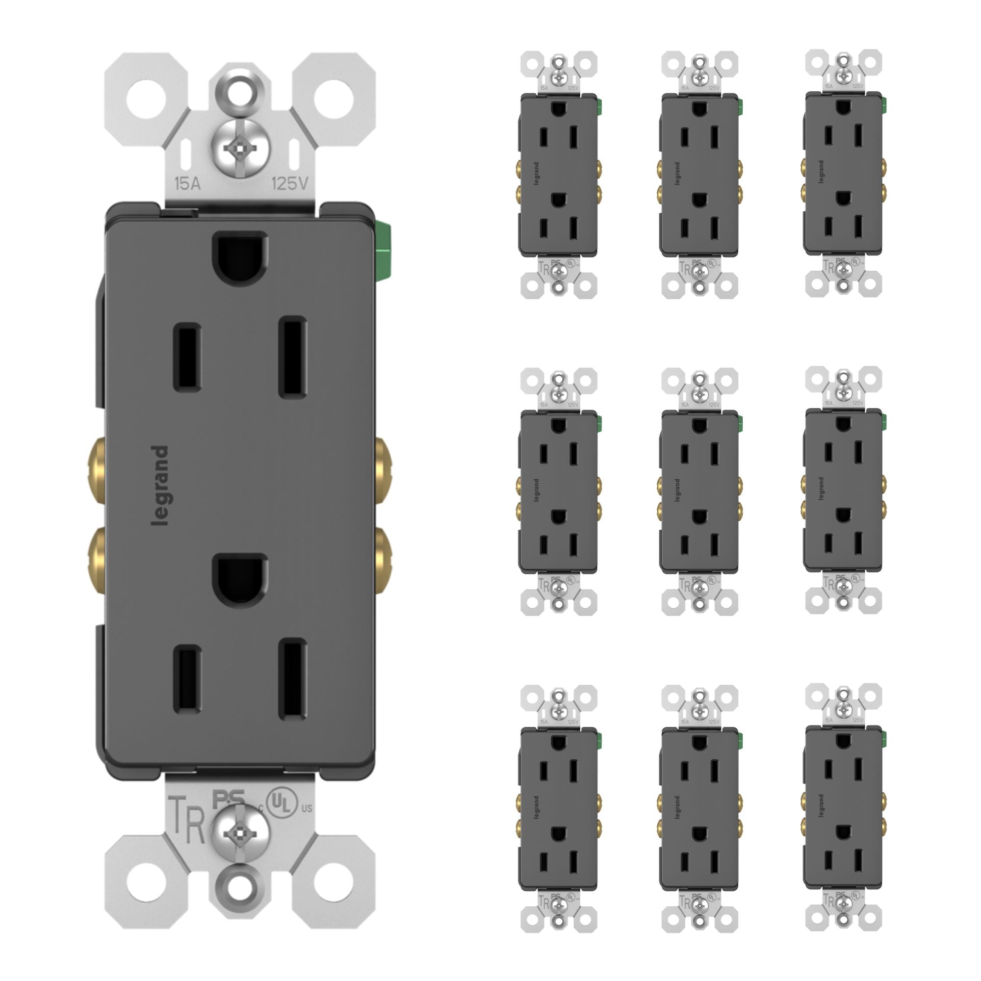 radiant 15A Tamper-Resistant Outlet, Black, 10-Pack