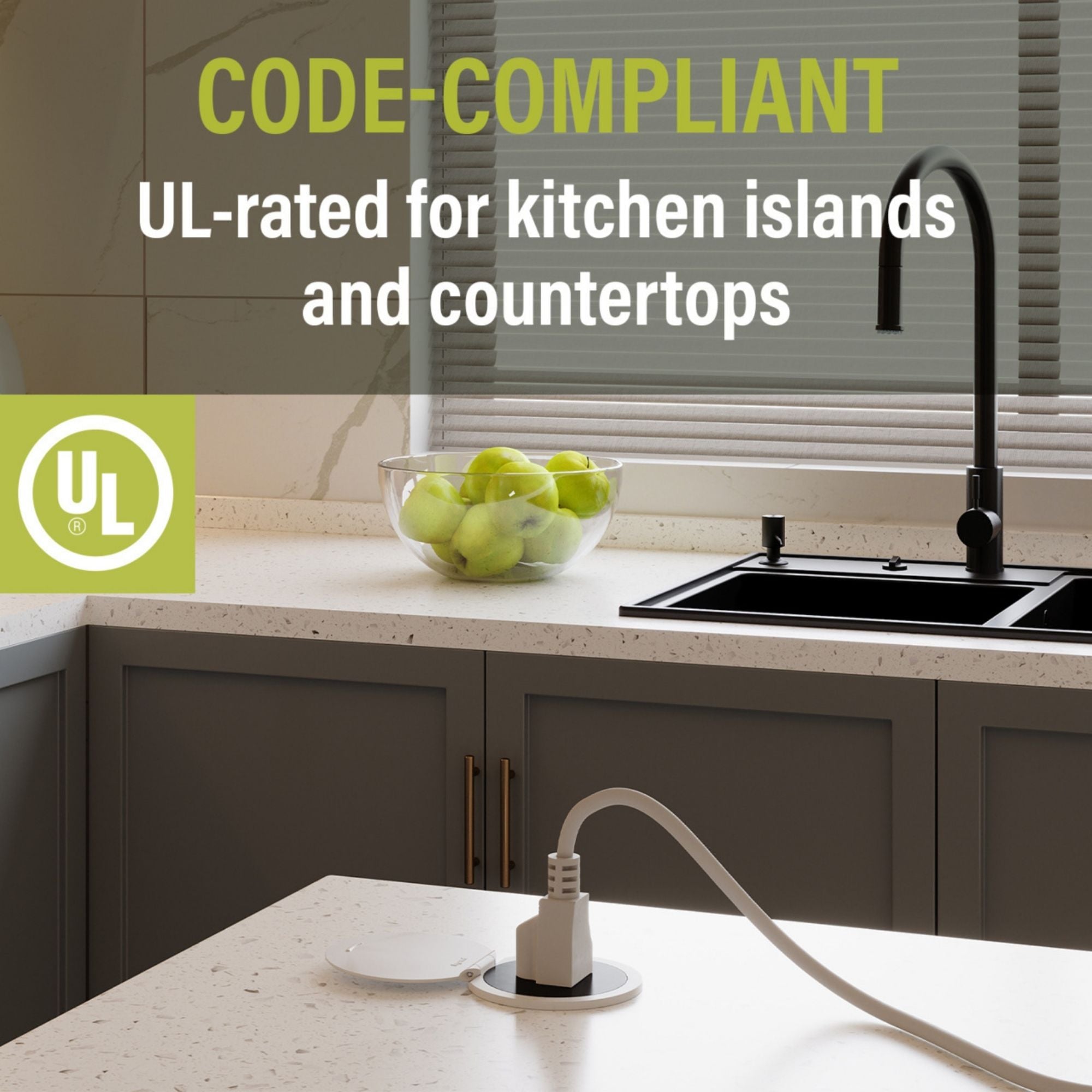 Pass & Seymour CP498TR15W 15A Tamper-Resistant Kitchen Countertop Outlet, Matte White