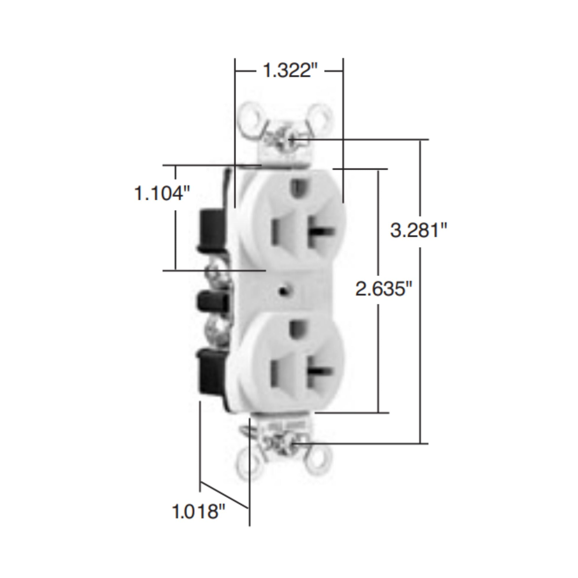Spec Grade 20A Duplex Receptacle, 125V, Back and Side Wire, White