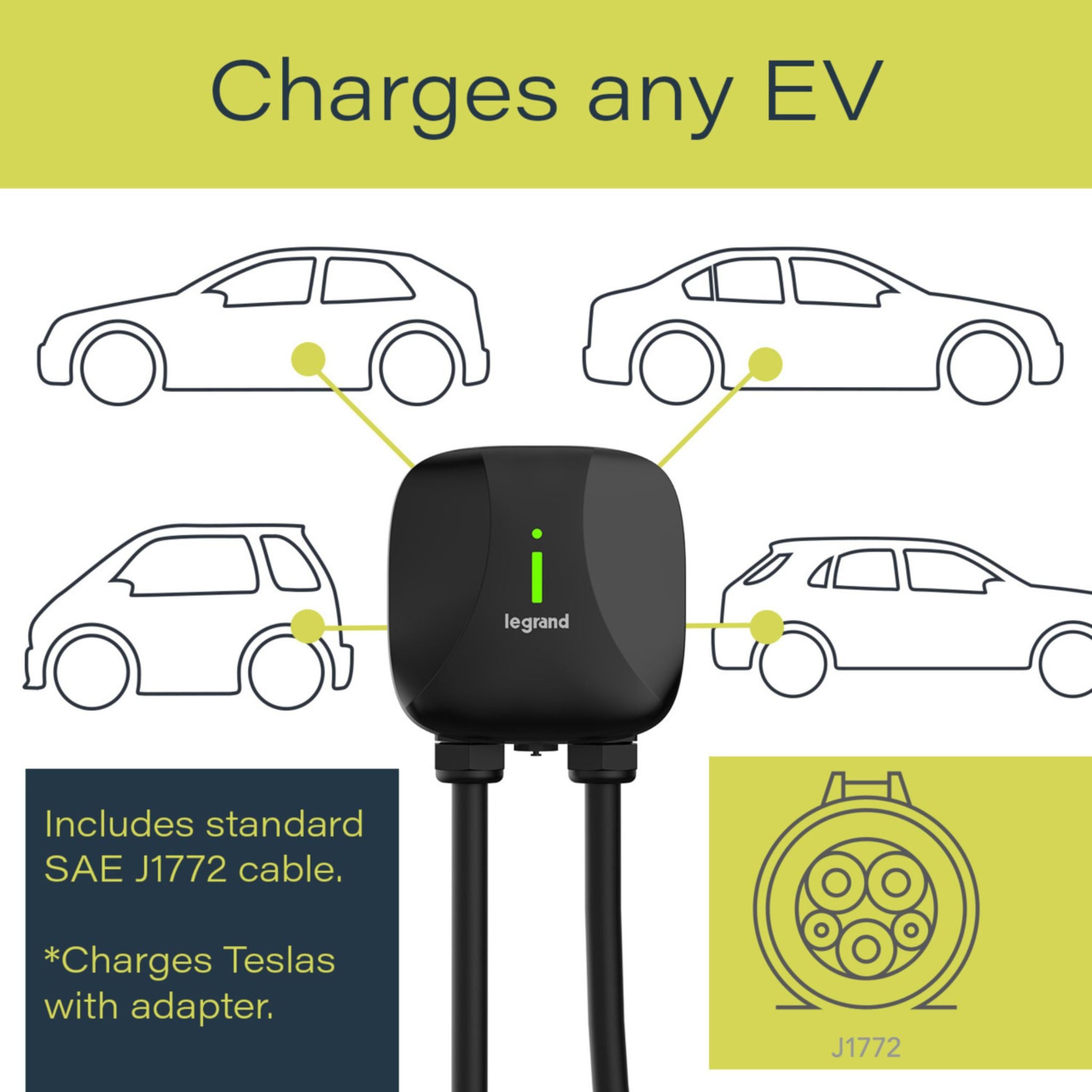 Legrand L2EVSE48AC Pass and Seymour L2EVSE48AC Non-Networked Level 2 Hardwired EV Charger, 48A, Indoor/Outdoor, Black