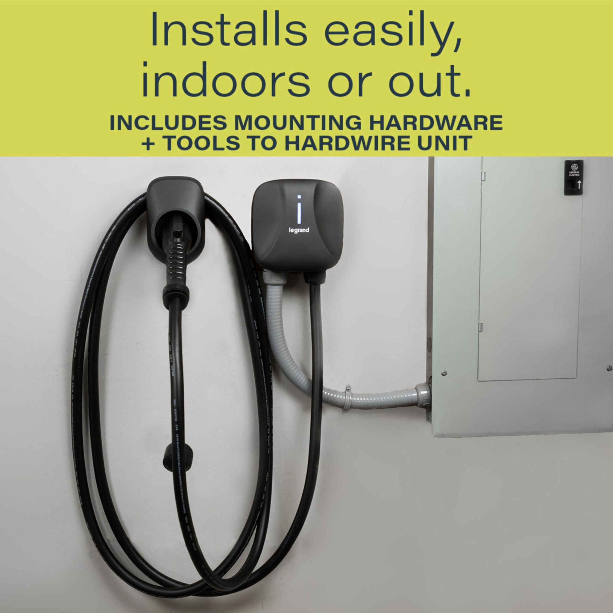 Legrand L2EVSE48AC Pass and Seymour L2EVSE48AC Non-Networked Level 2 Hardwired EV Charger, 48A, Indoor/Outdoor, Black