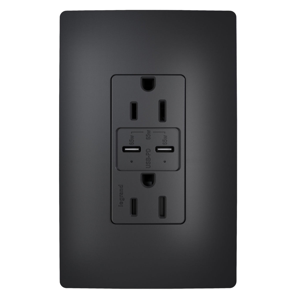 radiant R26USBPD65BK 15A Tamper-Resistant 65W USB Type-C Power Delivery Duplex Outlet, Black