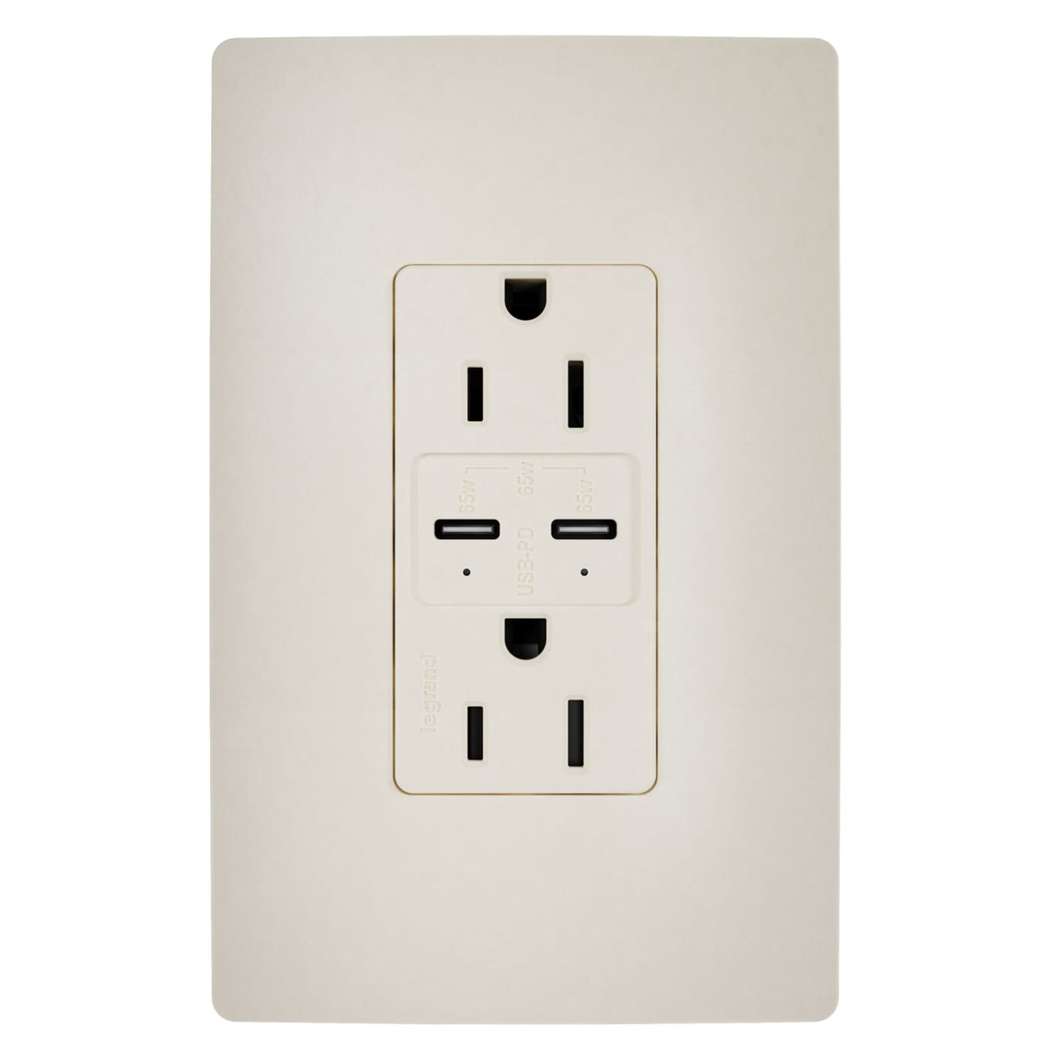 radiant R26USBPD65LA 15A Tamper-Resistant 65W USB Type-C Power Delivery Duplex Outlet, Light Almond