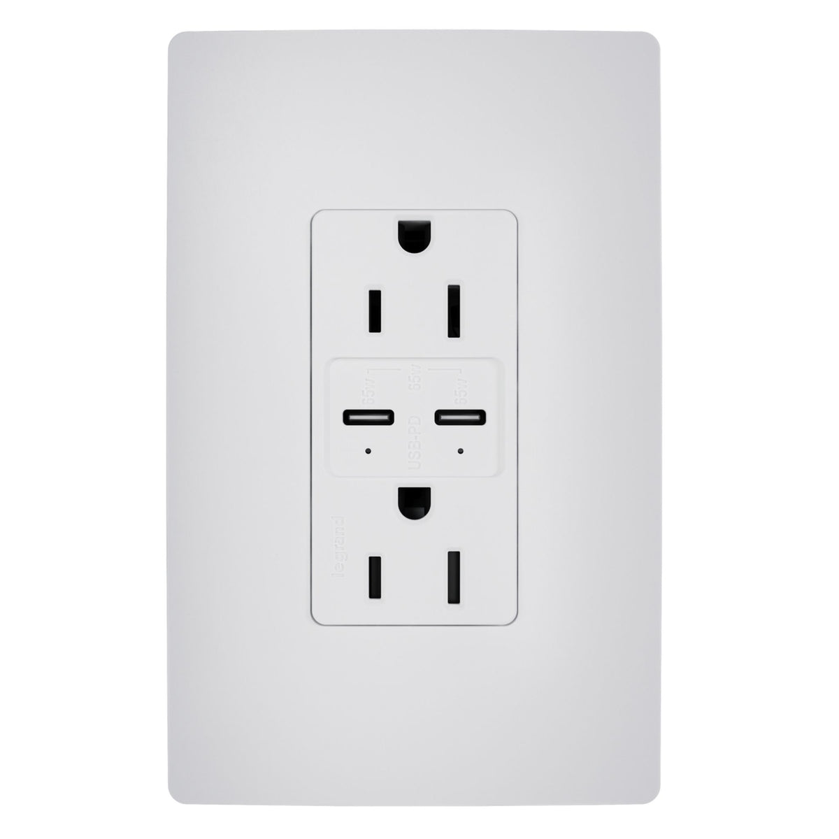 radiant R26USBPD65W 15A Tamper-Resistant 65W USB Type-C Power Delivery Duplex Outlet, White