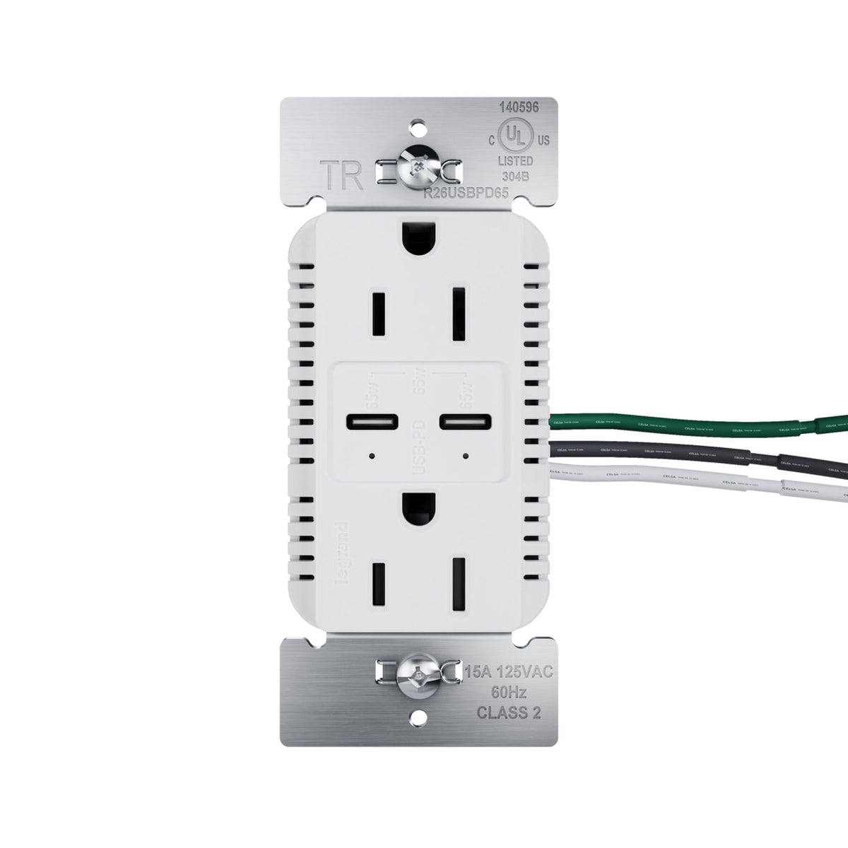 radiant R26USBPD65W 15A Tamper-Resistant 65W USB Type-C Power Delivery Duplex Outlet, White
