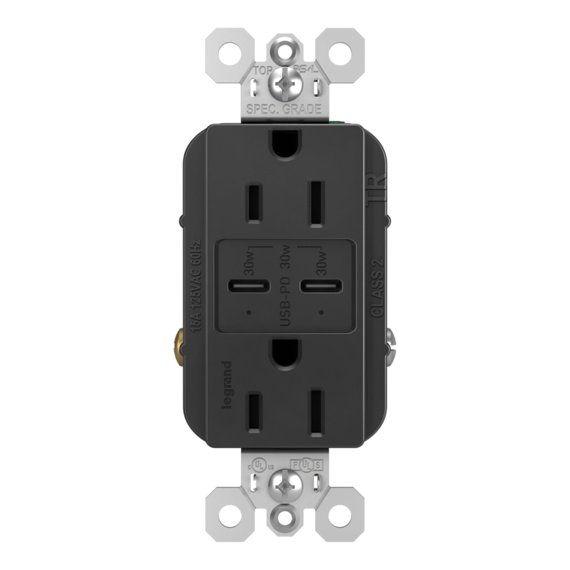 Legrand R26USBPDBK radiant 15A Tamper-Resistant USB Type C Duplex Receptacle, Black