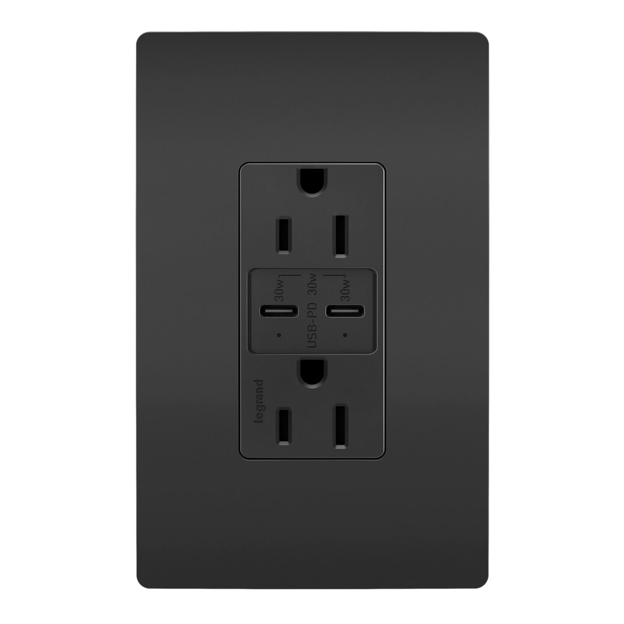 Legrand R26USBPDBK radiant 15A Tamper-Resistant USB Type C Duplex Receptacle, Black