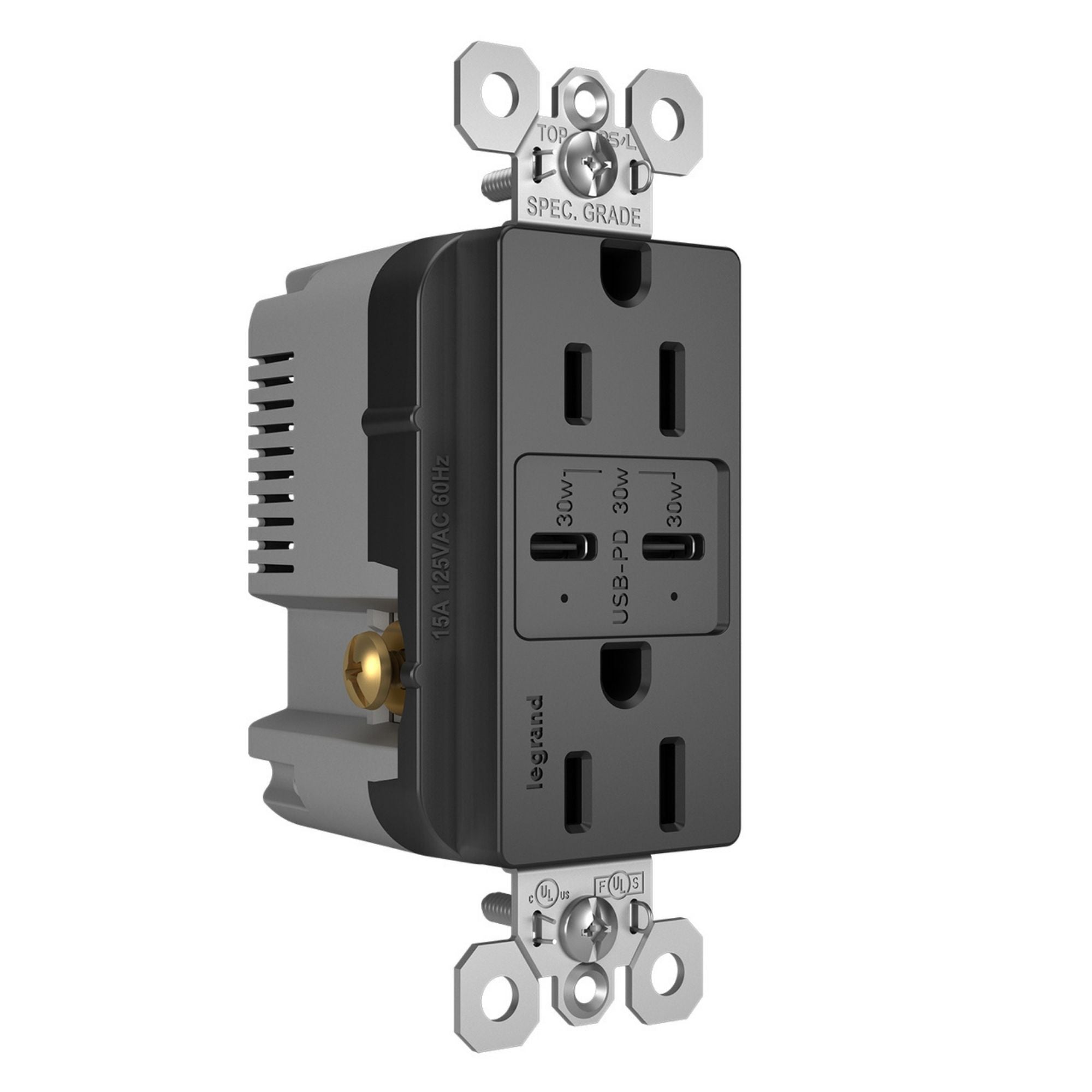 Legrand R26USBPDBK radiant 15A Tamper-Resistant USB Type C Duplex Receptacle, Black