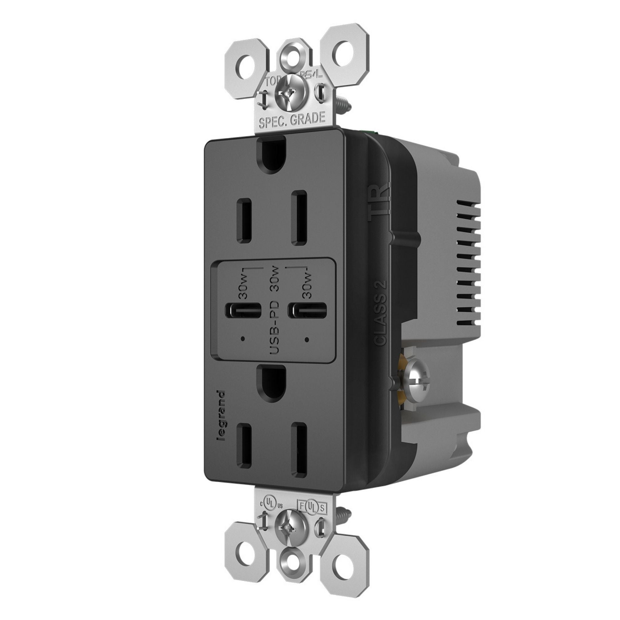 Legrand R26USBPDBK radiant 15A Tamper-Resistant USB Type C Duplex Receptacle, Black