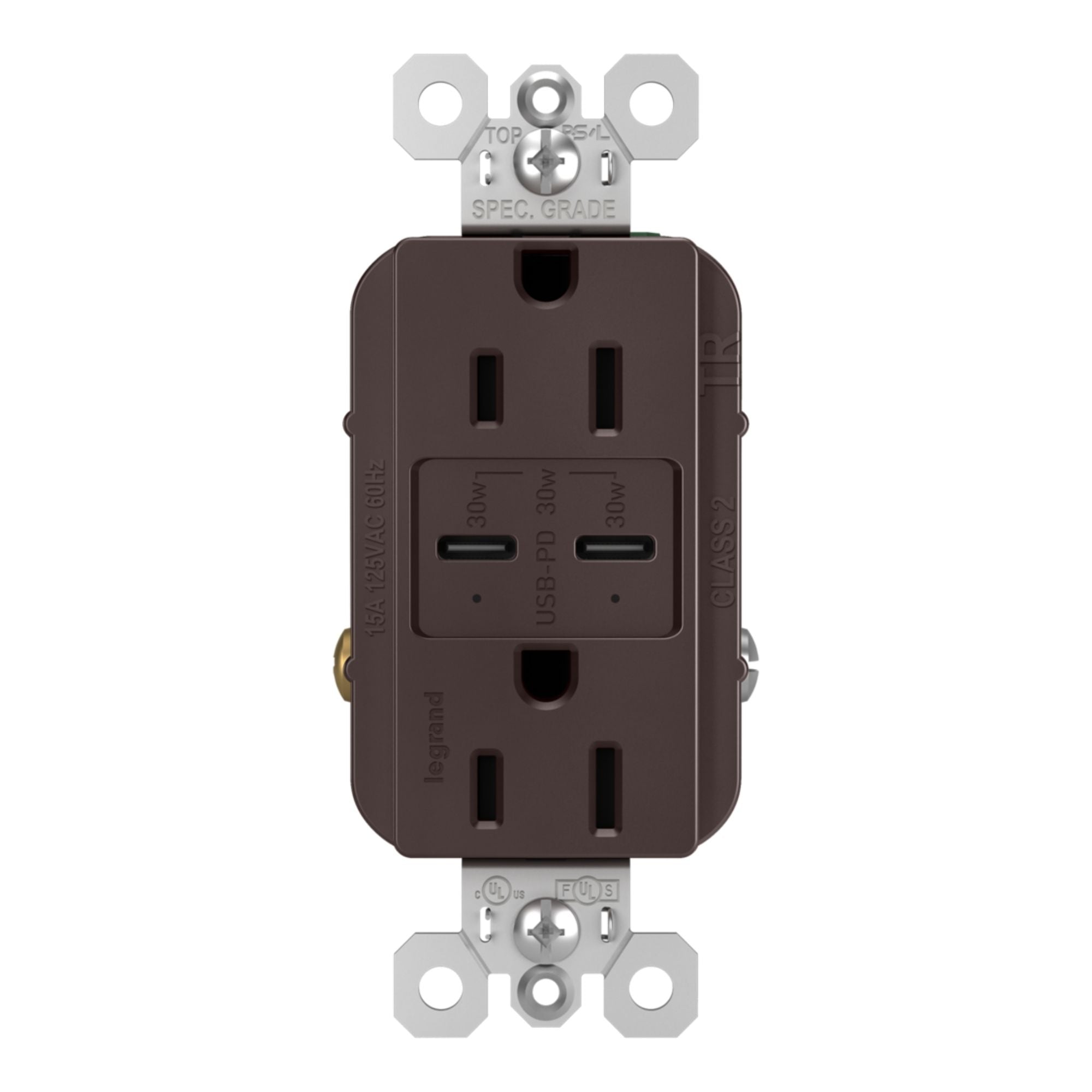 Legrand R26USBPDDBCC6 radiant 15A Tamper-Resistant USB Type-C Duplex Outlet, Dark Bronze