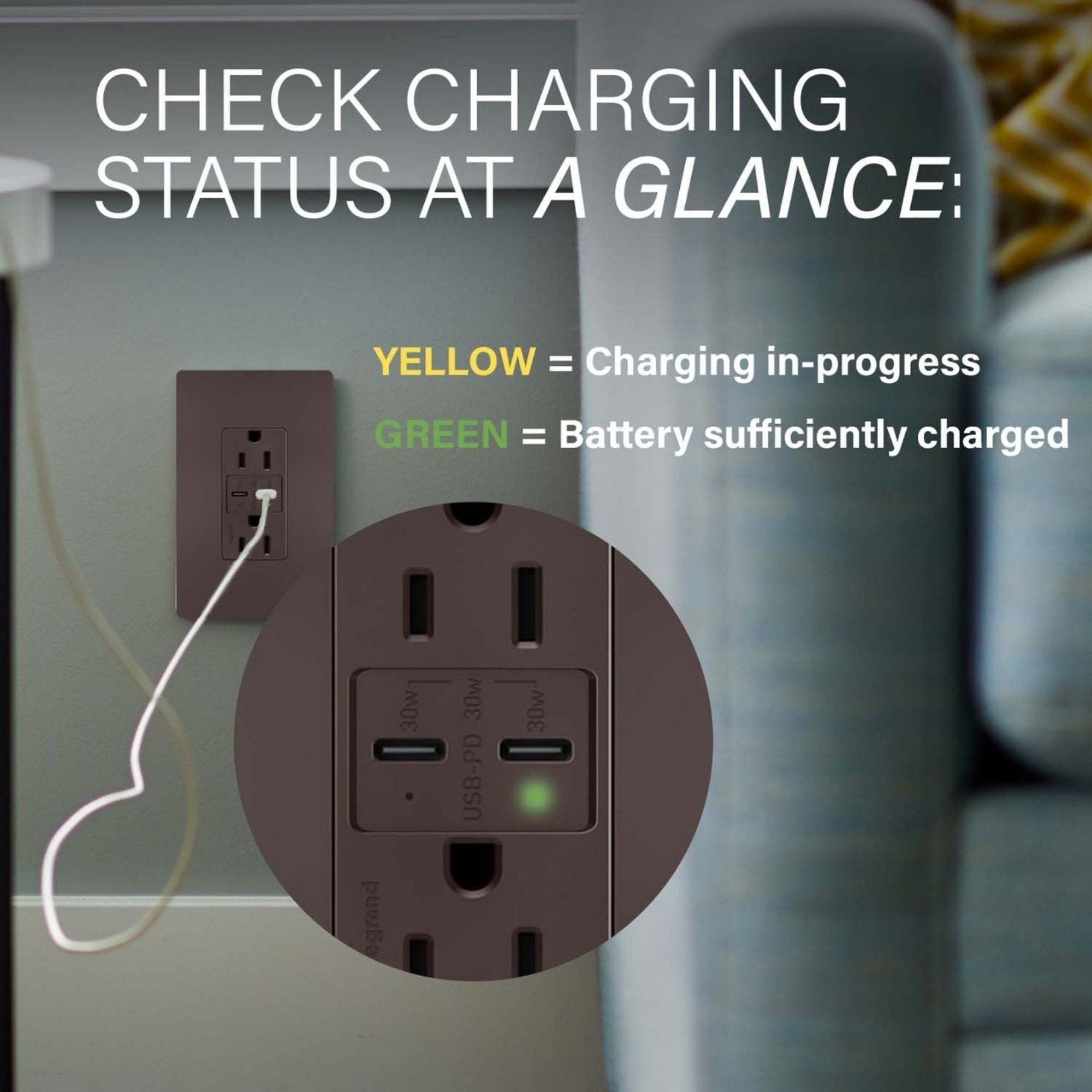 Legrand R26USBPDDBCC6 radiant 15A Tamper-Resistant USB Type-C Duplex Outlet, Dark Bronze