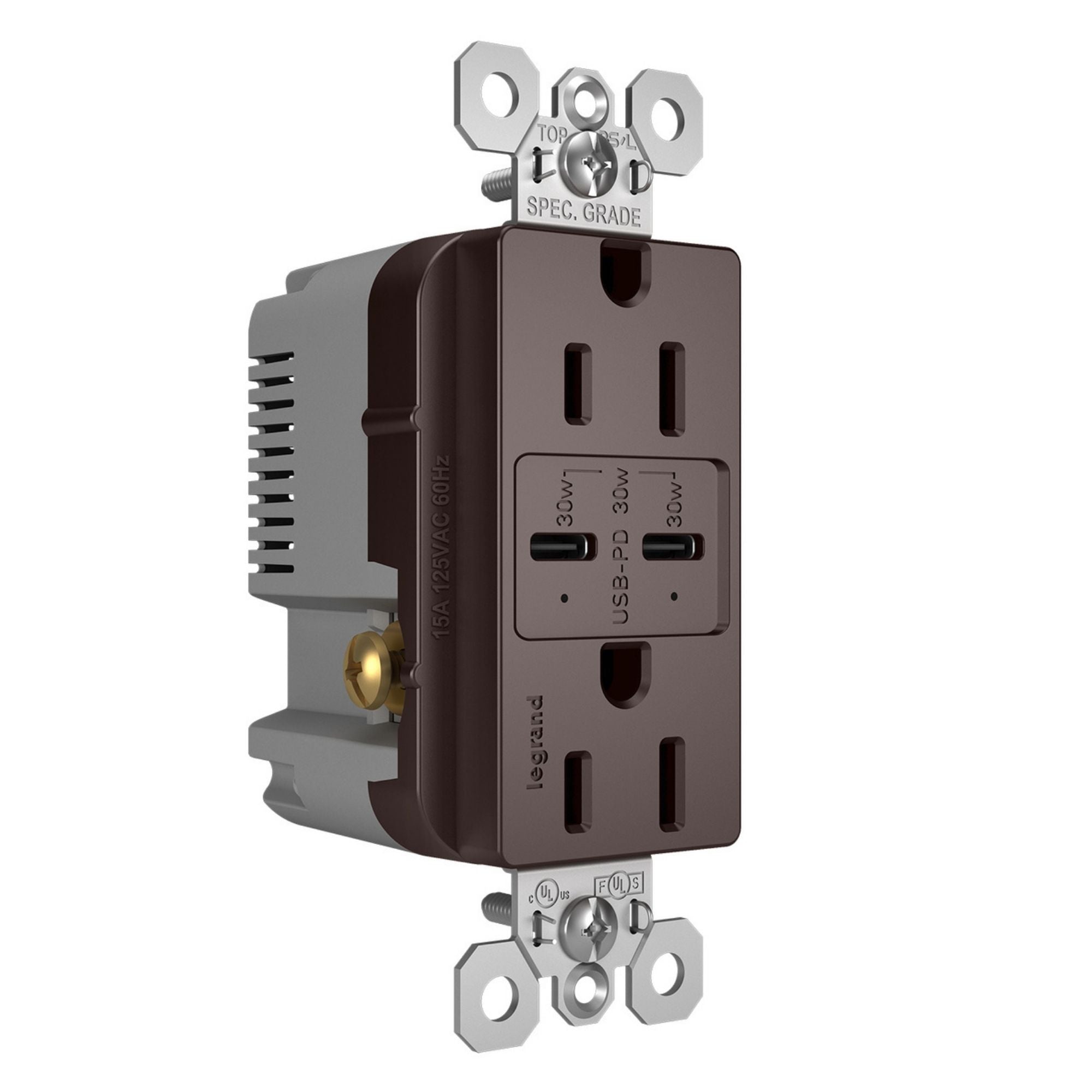 Legrand R26USBPDDBCC6 radiant 15A Tamper-Resistant USB Type-C Duplex Outlet, Dark Bronze