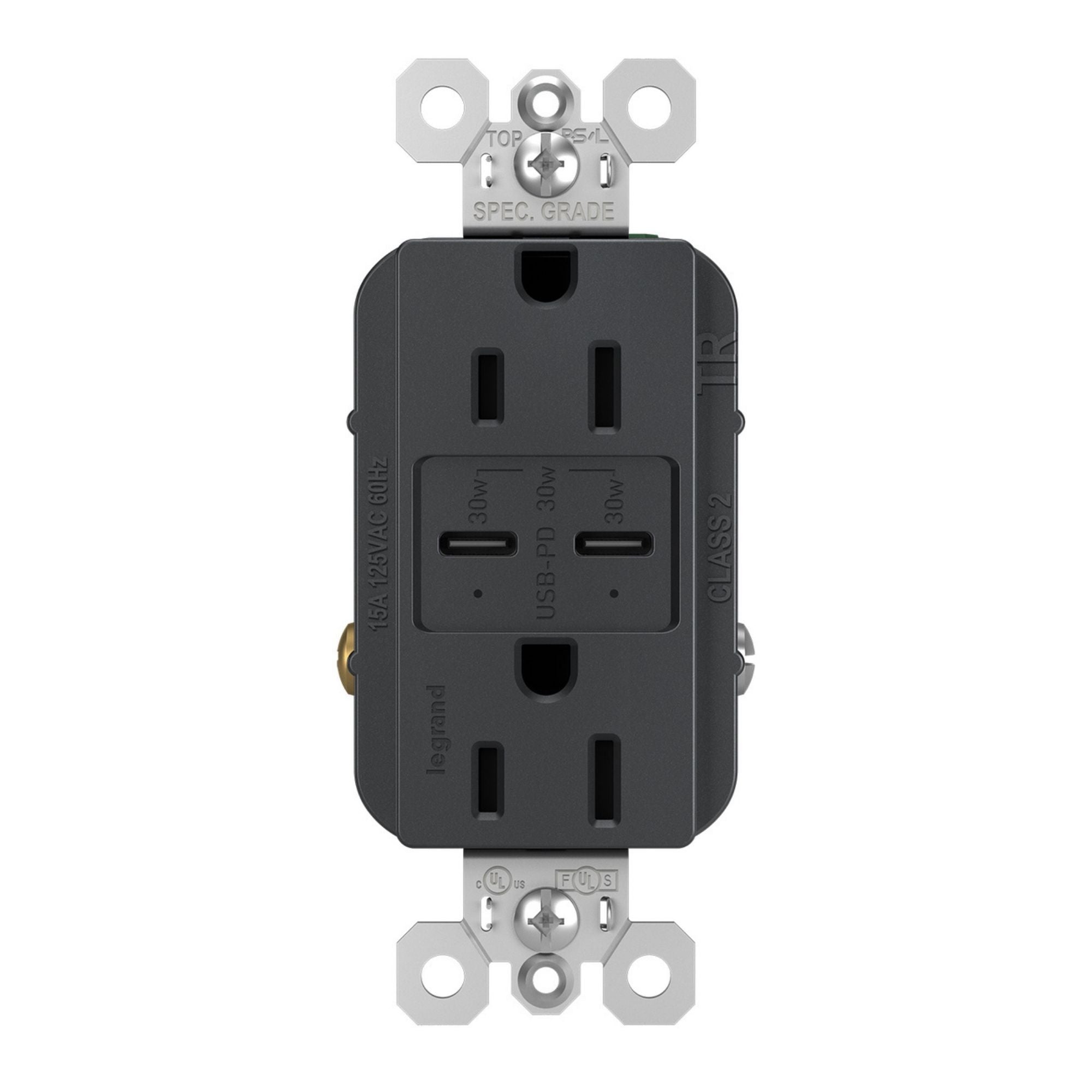 Legrand R26USBPDGCC6 Radiant 15A Tamper-Resistant USB Type-C Duplex Outlet, Graphite