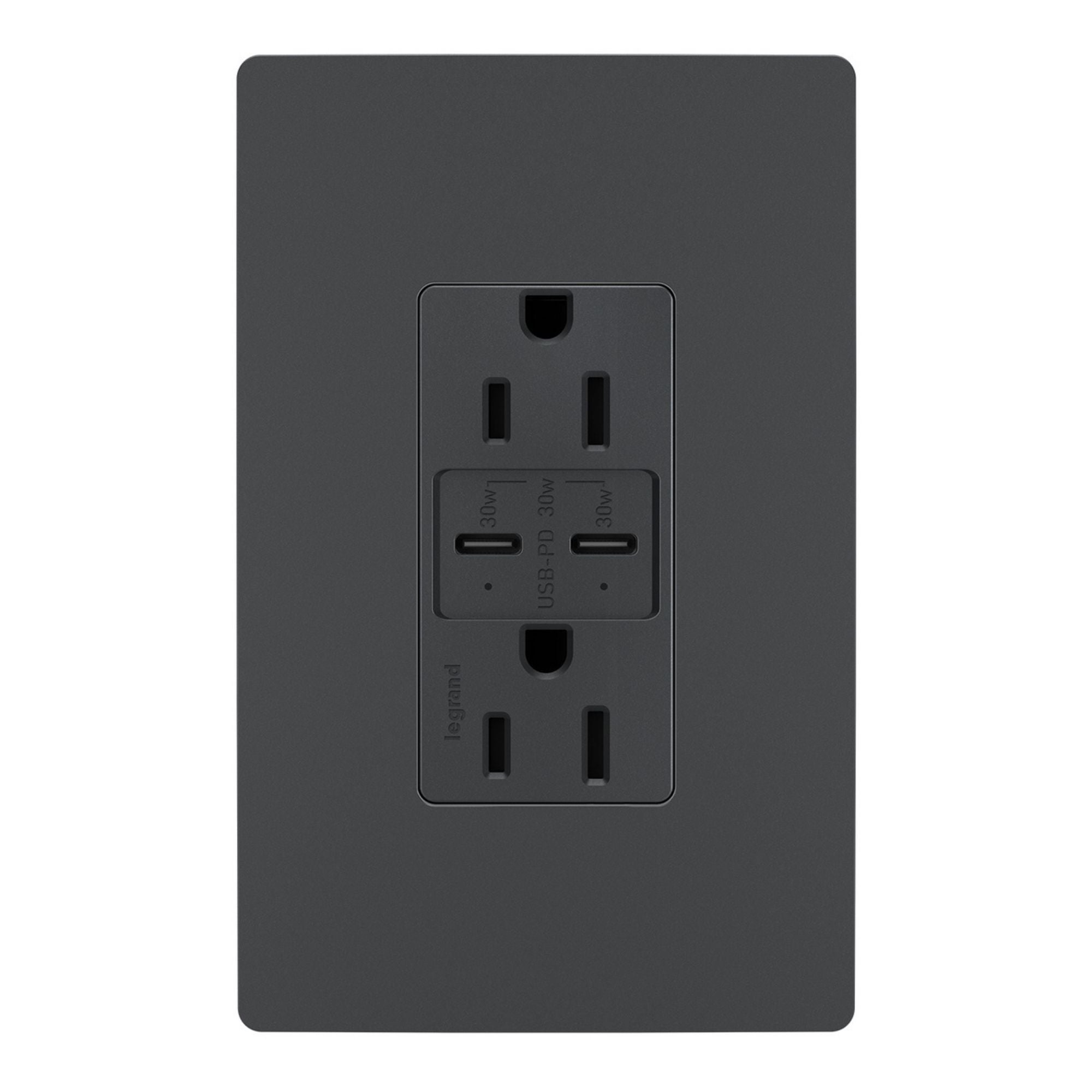 Legrand R26USBPDGCC6 Radiant 15A Tamper-Resistant USB Type-C Duplex Outlet, Graphite