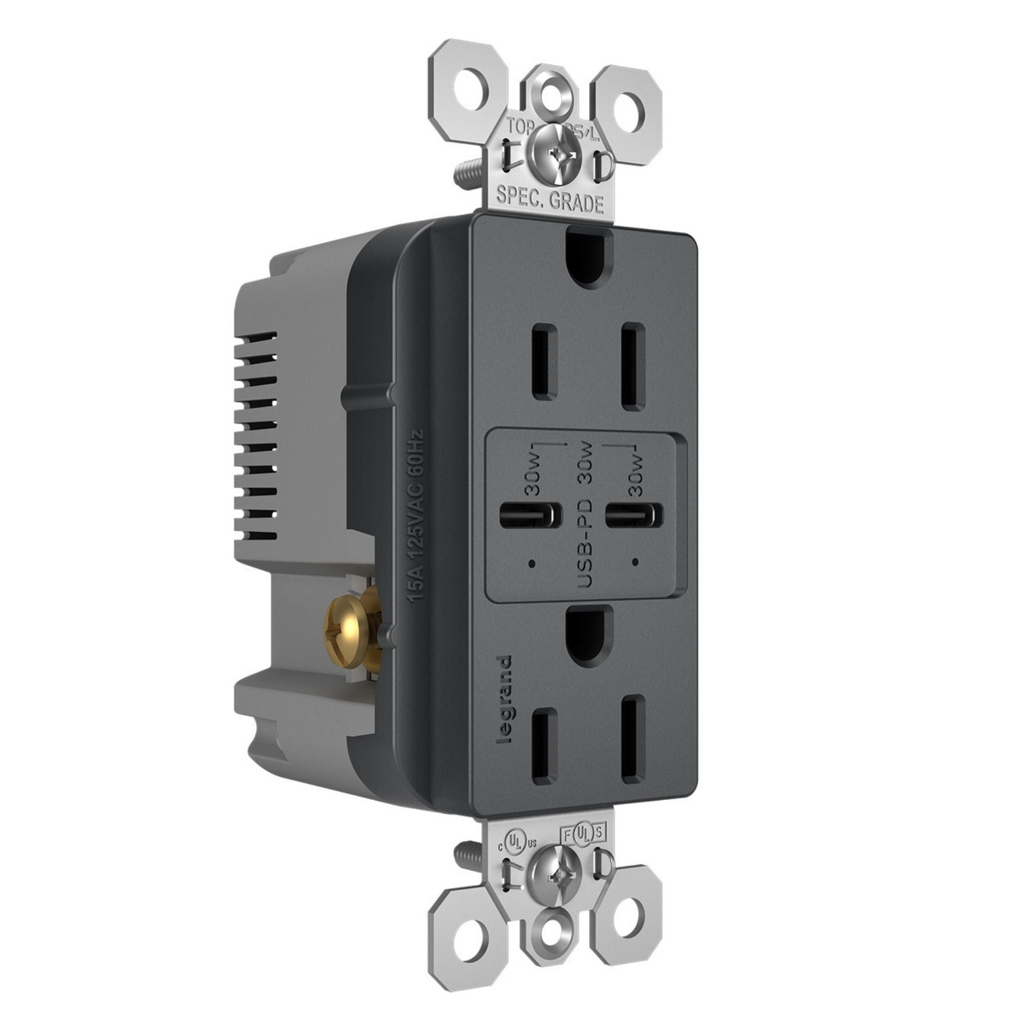 Legrand R26USBPDGCC6 Radiant 15A Tamper-Resistant USB Type-C Duplex Outlet, Graphite