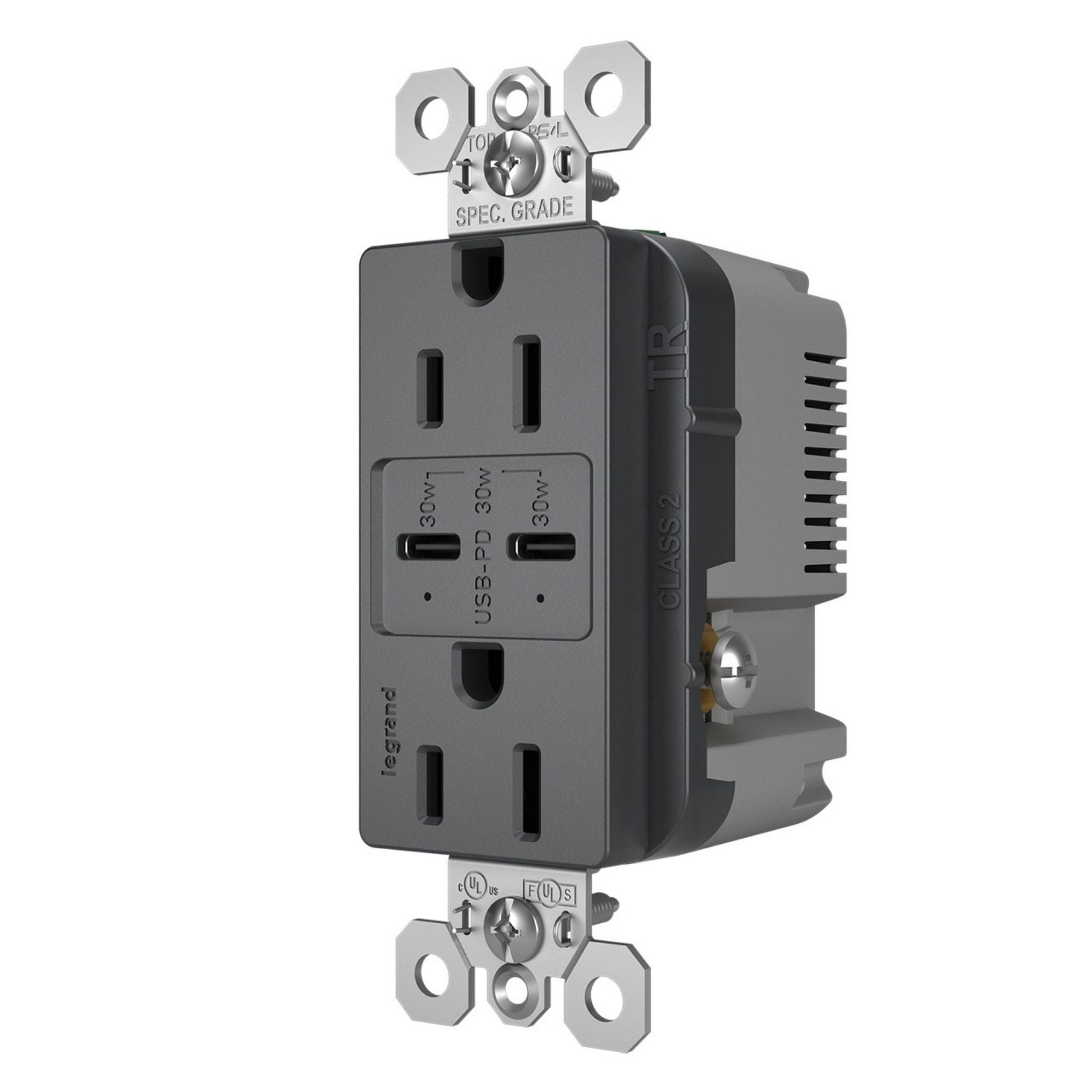 Legrand R26USBPDGCC6 Radiant 15A Tamper-Resistant USB Type-C Duplex Outlet, Graphite