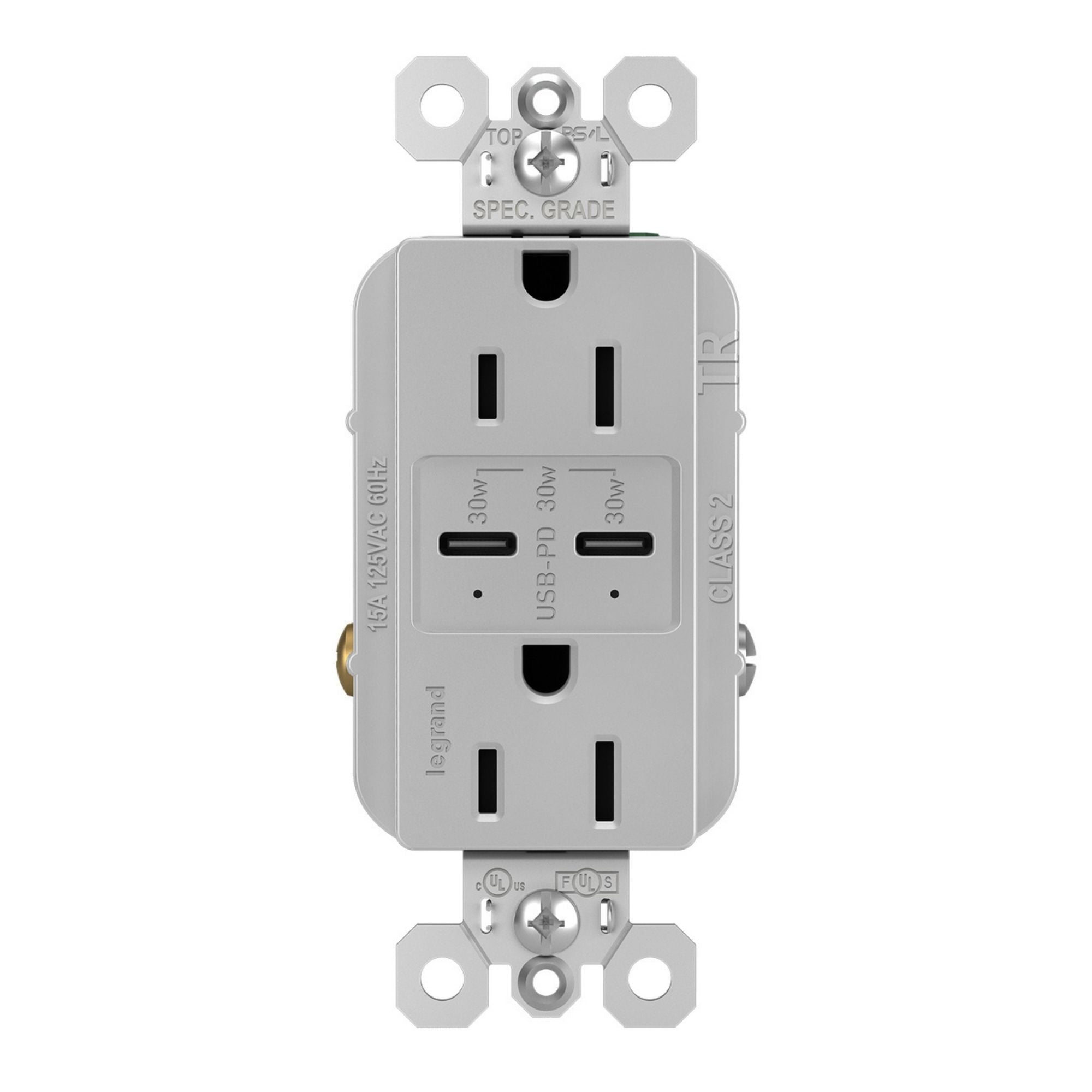 Legrand R26USBPDGRY radiant 15A Tamper-Resistant USB Type-C Duplex Outlet, Gray