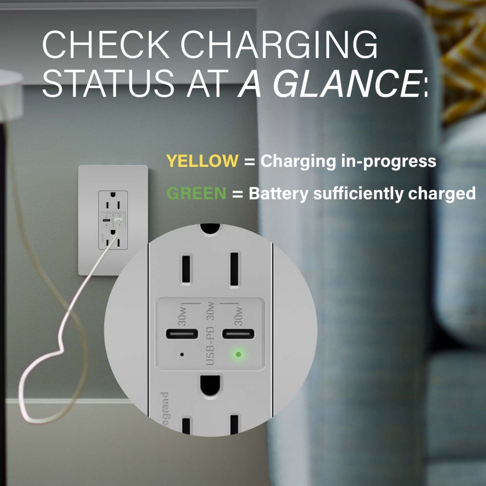 Legrand R26USBPDGRY radiant 15A Tamper-Resistant USB Type-C Duplex Outlet, Gray