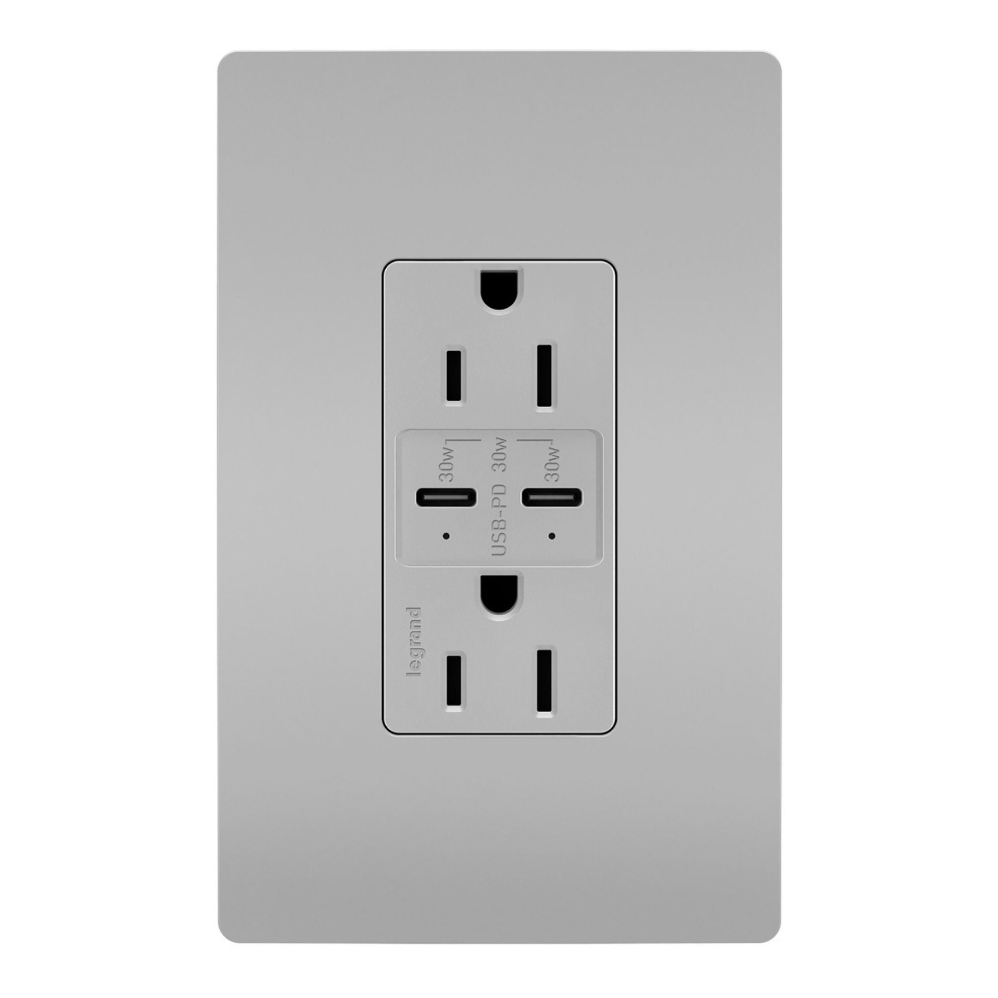 Legrand R26USBPDGRY radiant 15A Tamper-Resistant USB Type-C Duplex Outlet, Gray