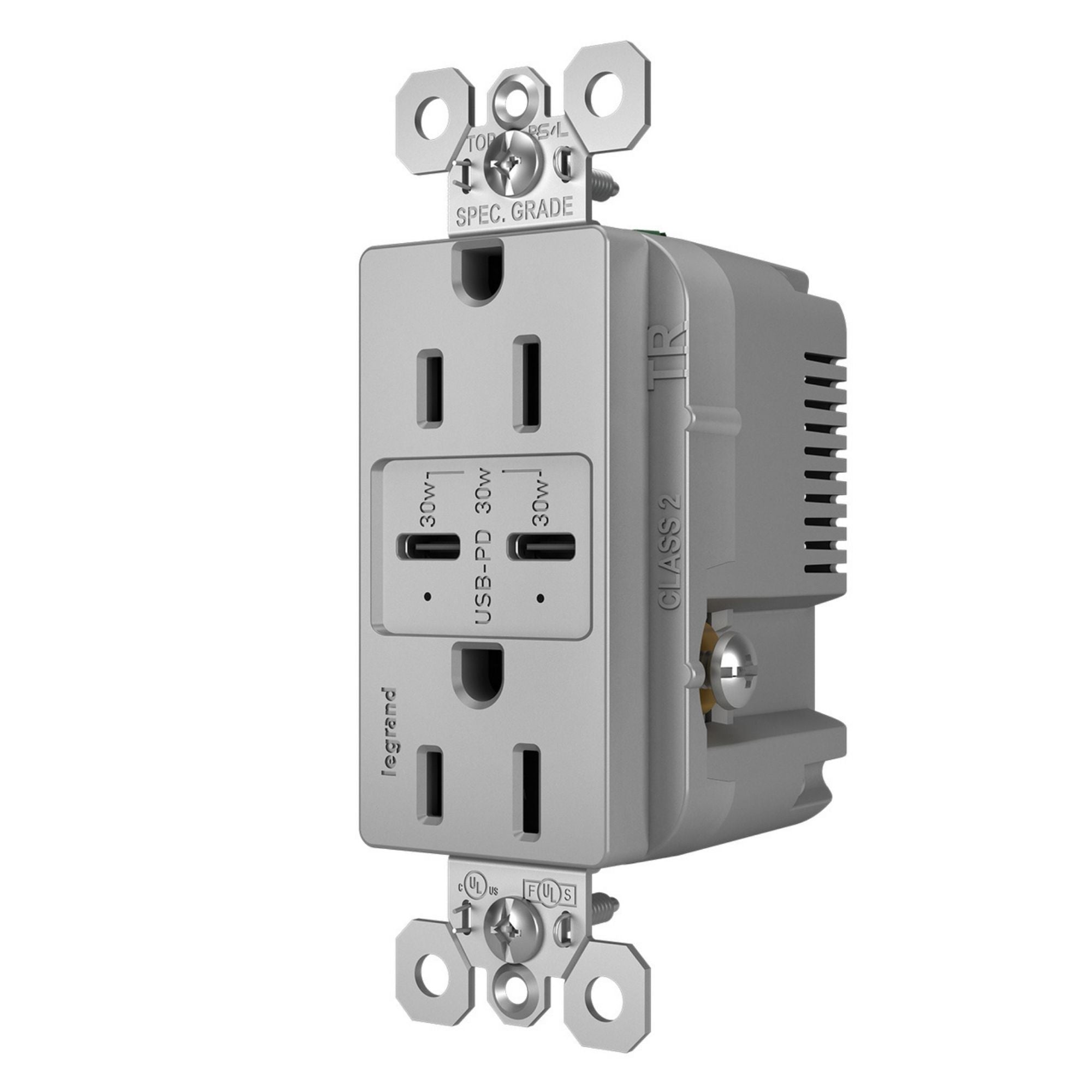Legrand R26USBPDGRY radiant 15A Tamper-Resistant USB Type-C Duplex Outlet, Gray