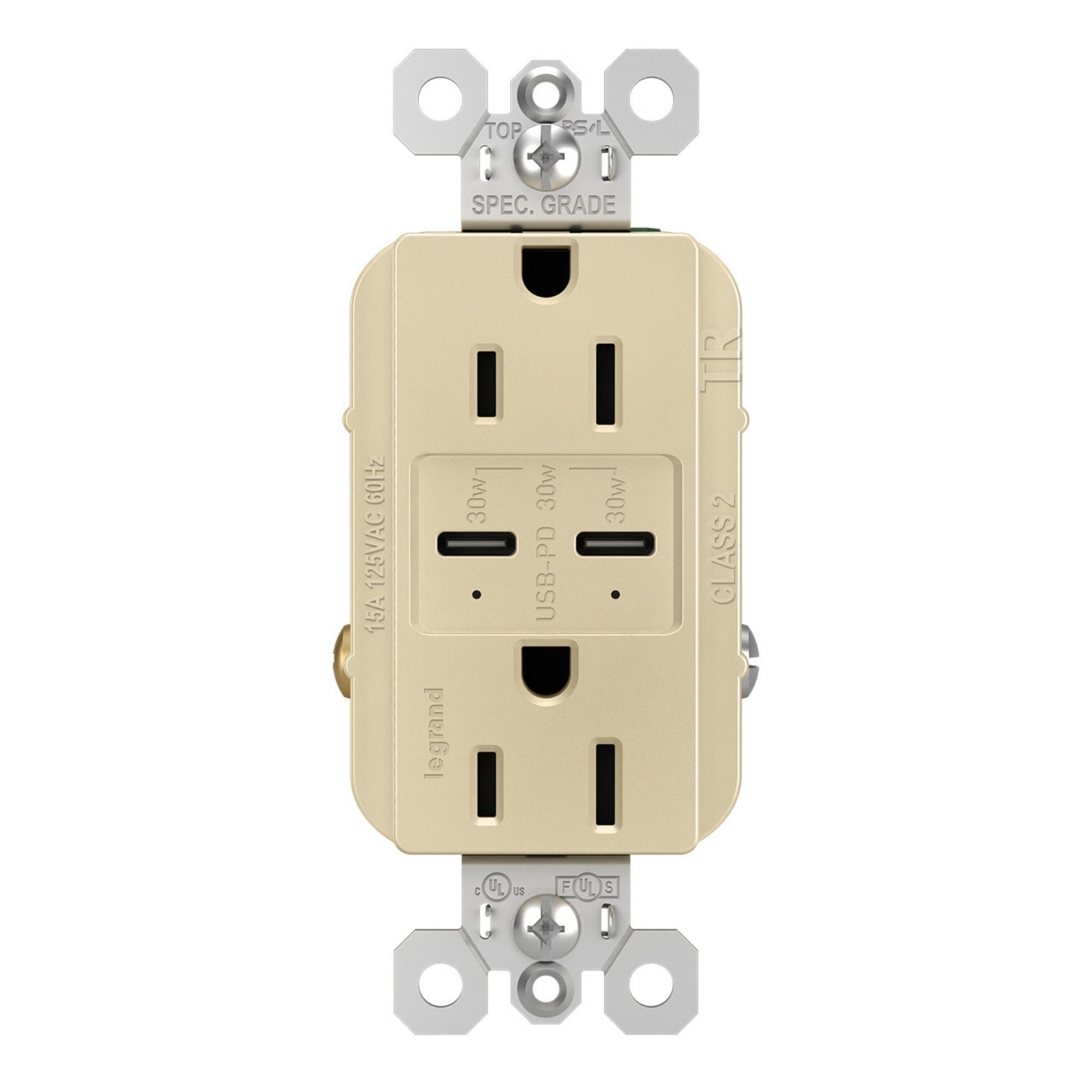 Legrand R26USBPDI radiant 15A Tamper-Resistant USB Type C Duplex Receptacle, Ivory
