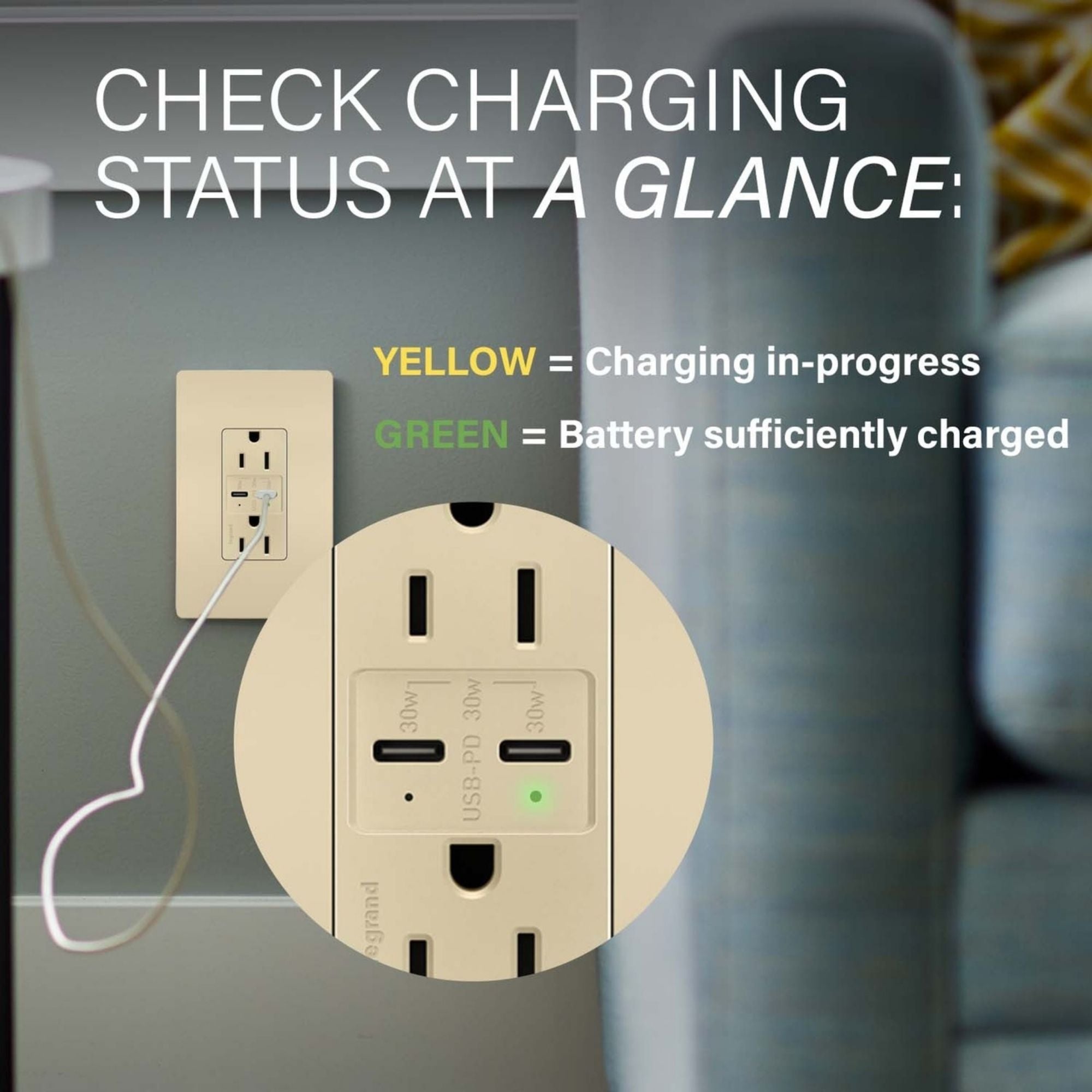 Legrand R26USBPDI radiant 15A Tamper-Resistant USB Type C Duplex Receptacle, Ivory