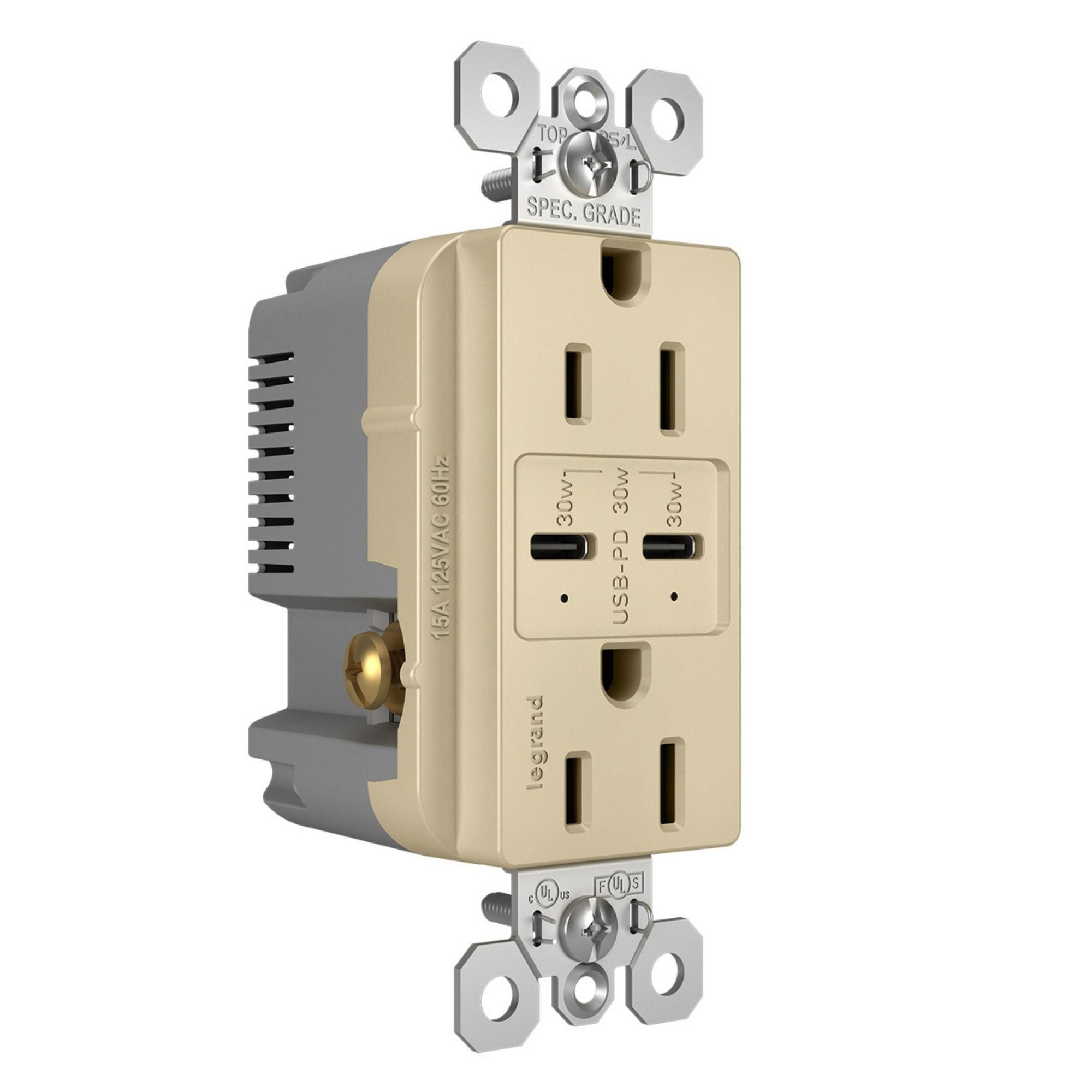 Legrand R26USBPDI radiant 15A Tamper-Resistant USB Type C Duplex Receptacle, Ivory