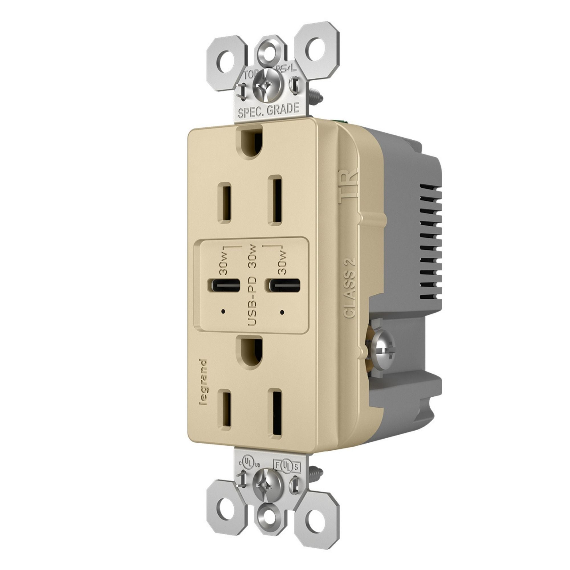 Legrand R26USBPDI radiant 15A Tamper-Resistant USB Type C Duplex Receptacle, Ivory