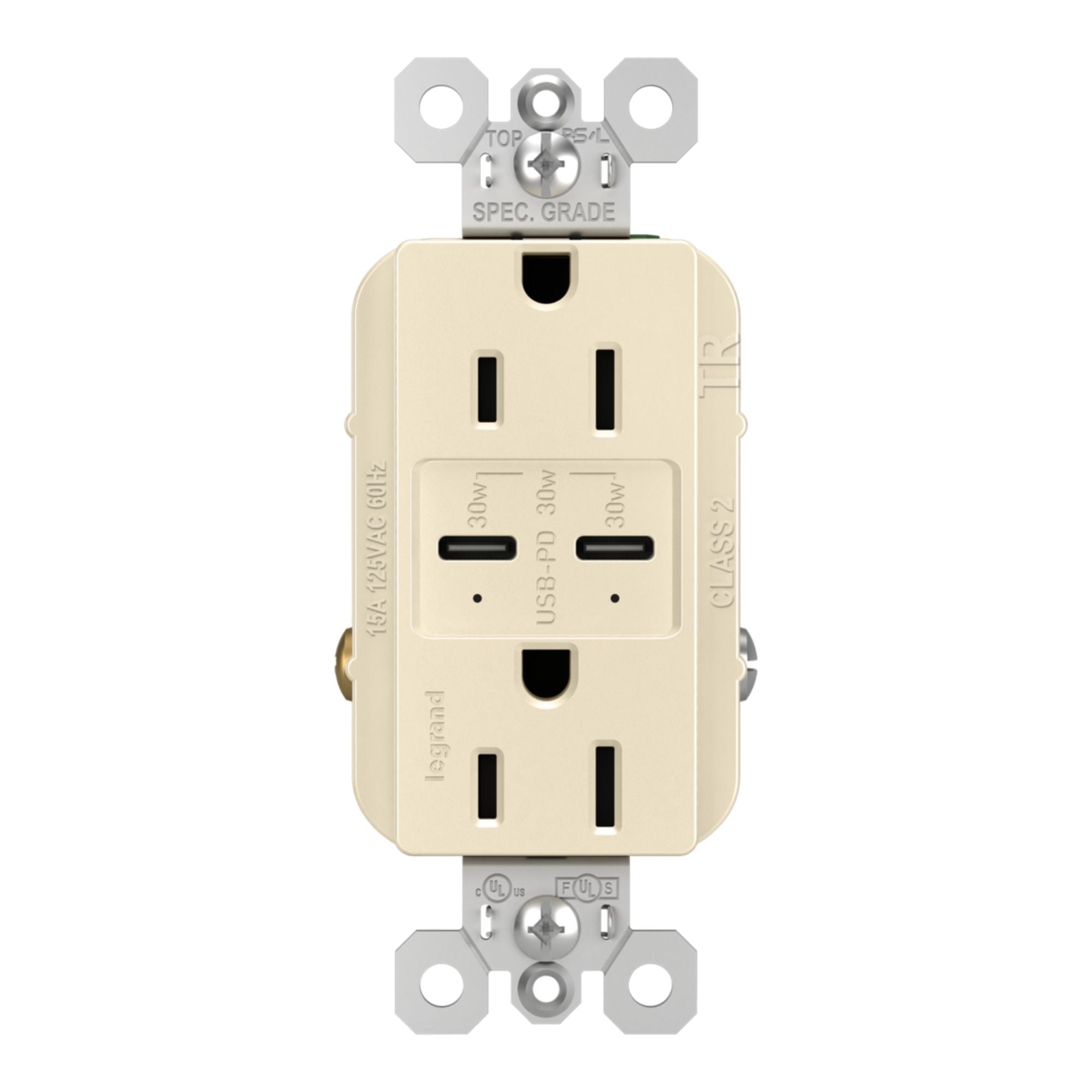 Legrand R26USBPDLA radiant 15A Tamper-Resistant USB Type C Duplex Outlet, Light Almond