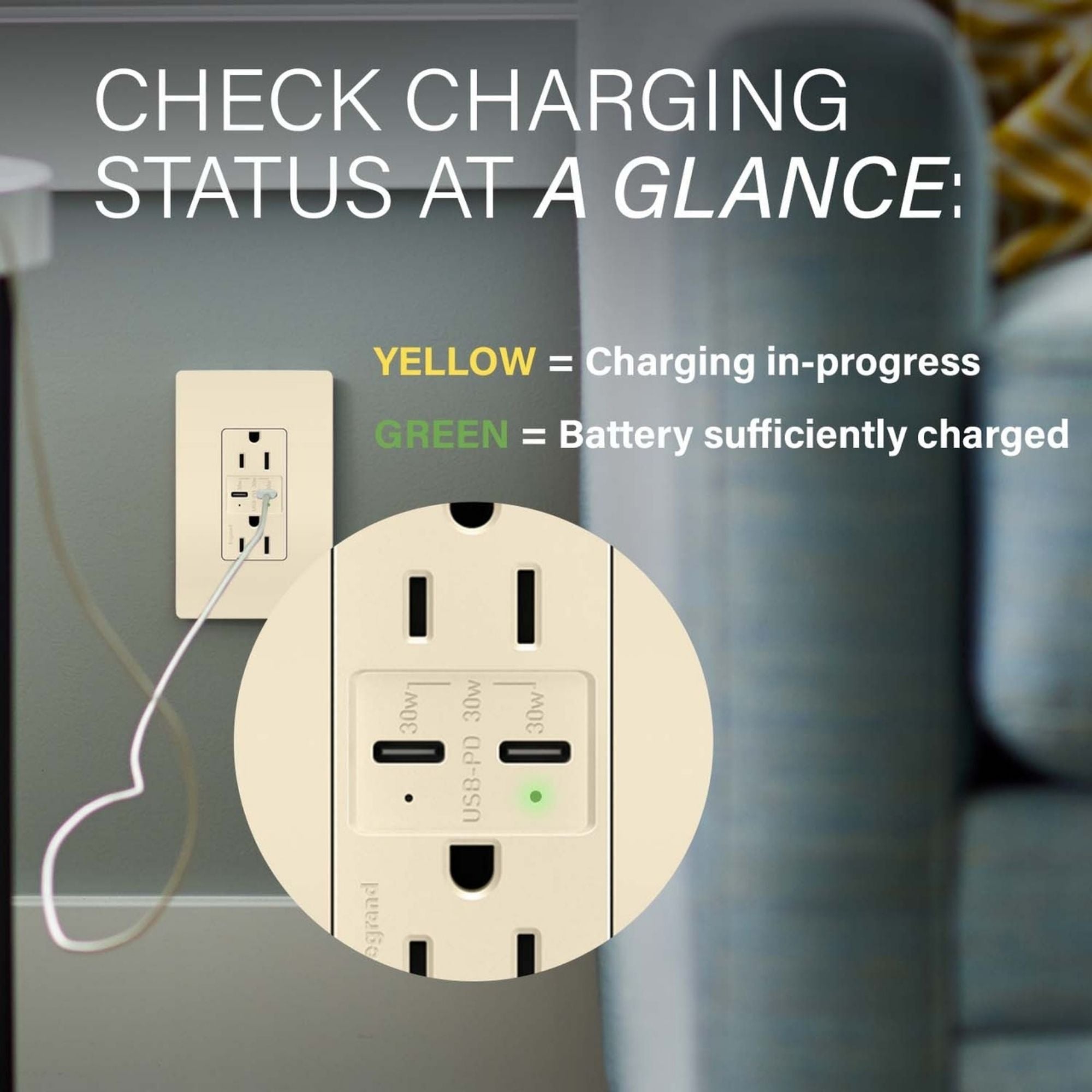 Legrand R26USBPDLA radiant 15A Tamper-Resistant USB Type C Duplex Outlet, Light Almond