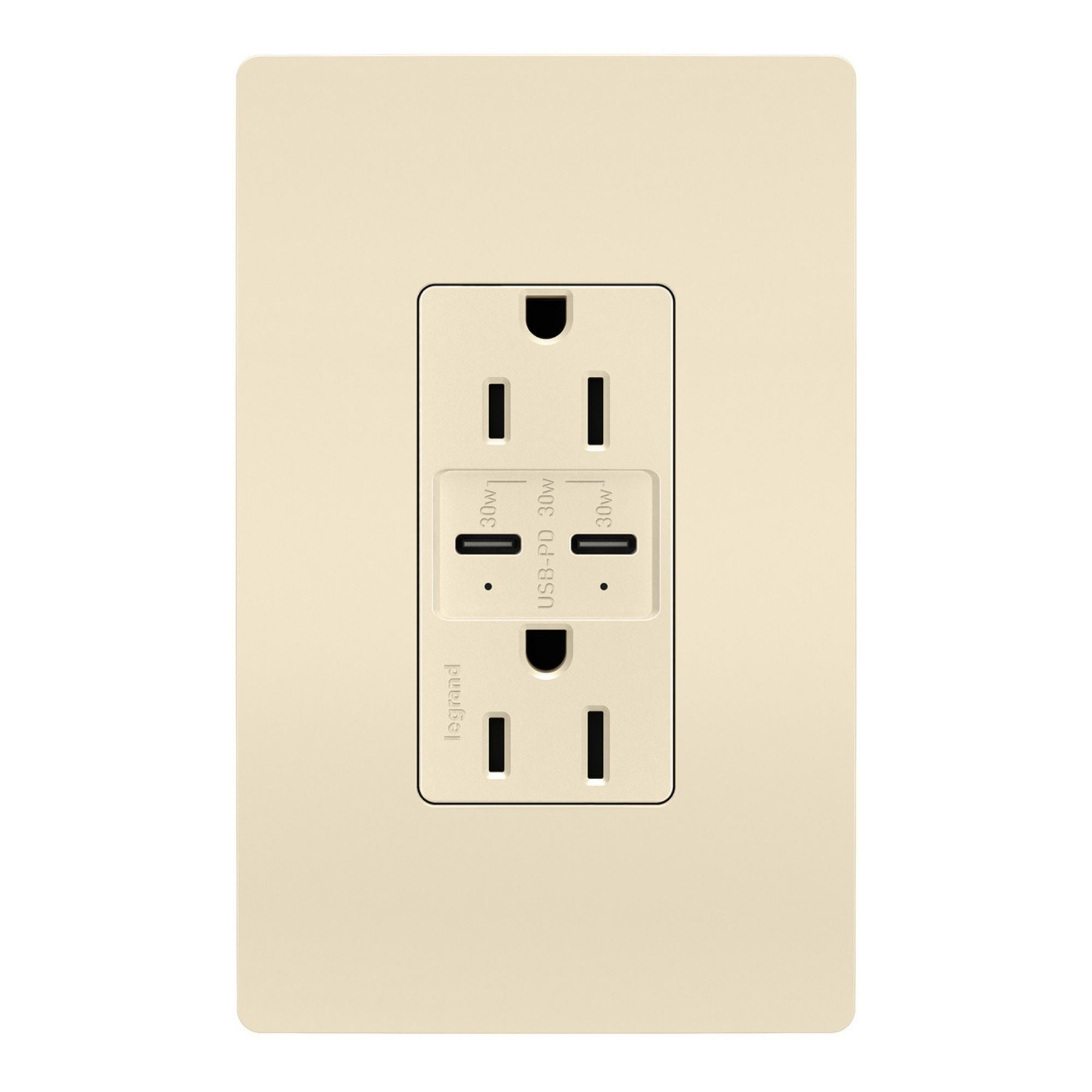 Legrand R26USBPDLA radiant 15A Tamper-Resistant USB Type C Duplex Outlet, Light Almond