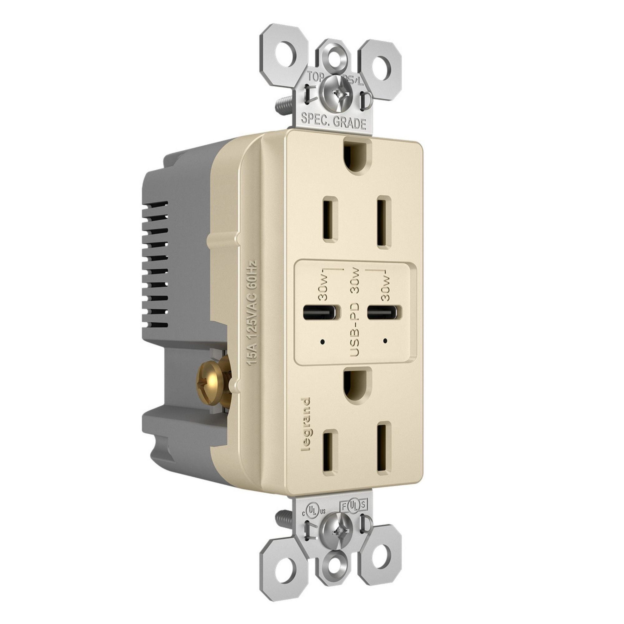 Legrand R26USBPDLA radiant 15A Tamper-Resistant USB Type C Duplex Outlet, Light Almond
