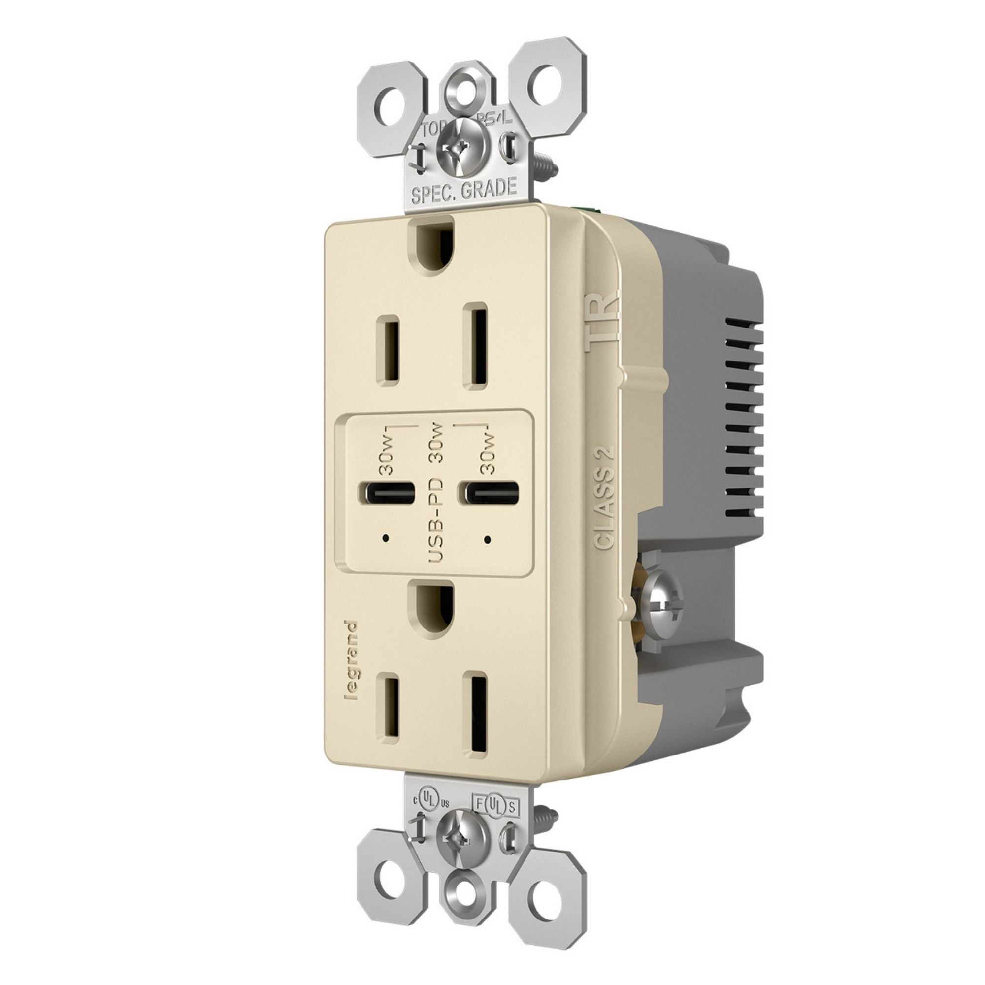 Legrand R26USBPDLA radiant 15A Tamper-Resistant USB Type C Duplex Outlet, Light Almond