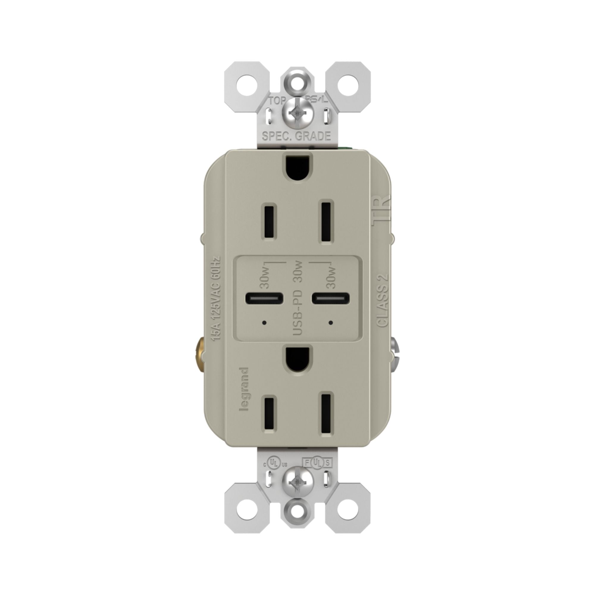 Legrand R26USBPDNICC6 radiant 15A Tamper-Resistant USB Type-C Duplex Outlet, Nickel