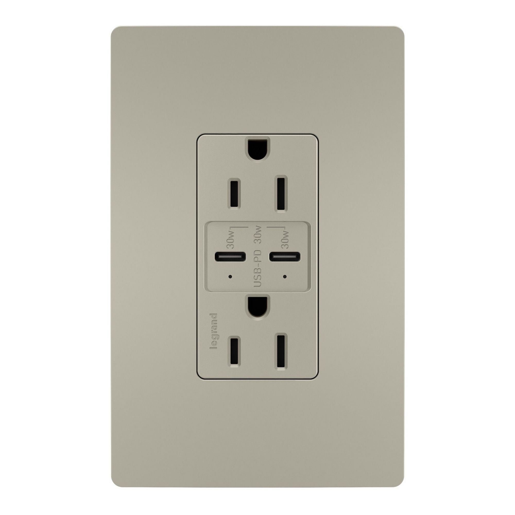 Legrand R26USBPDNICC6 radiant 15A Tamper-Resistant USB Type-C Duplex Outlet, Nickel