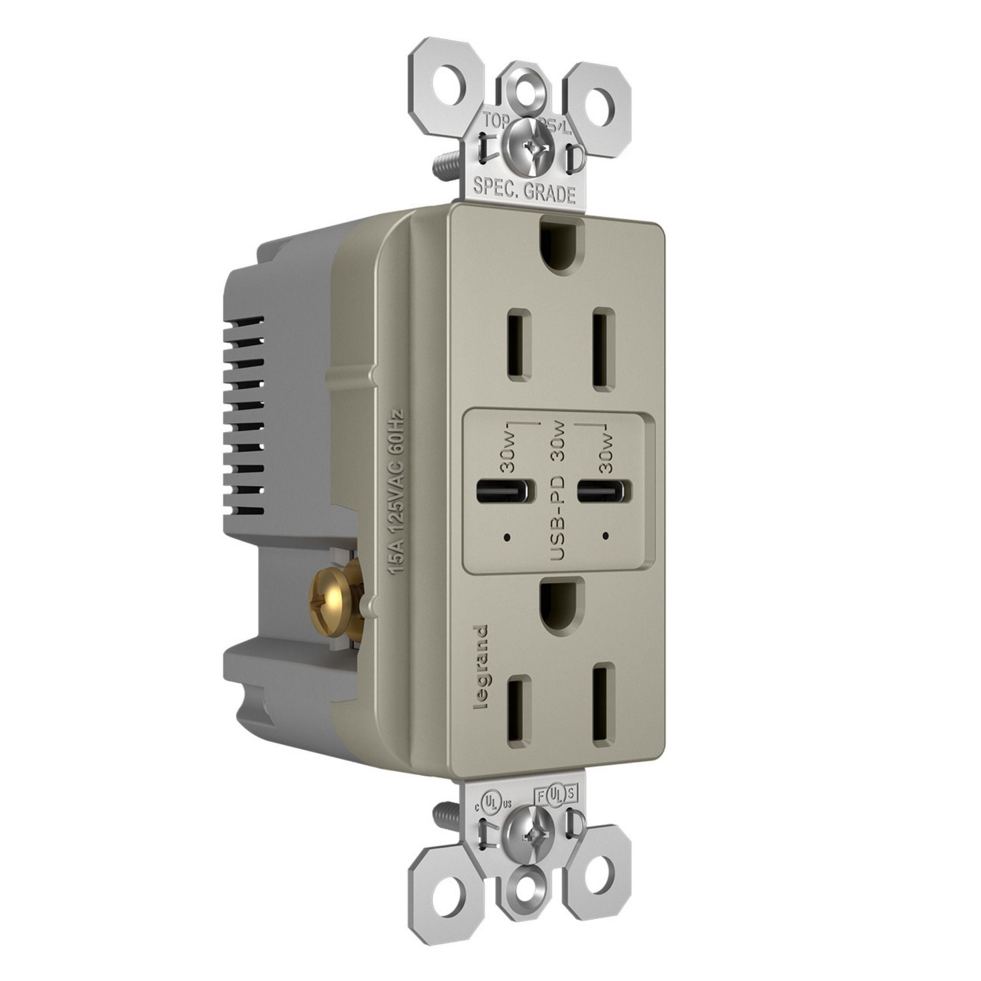 Legrand R26USBPDNICC6 radiant 15A Tamper-Resistant USB Type-C Duplex Outlet, Nickel