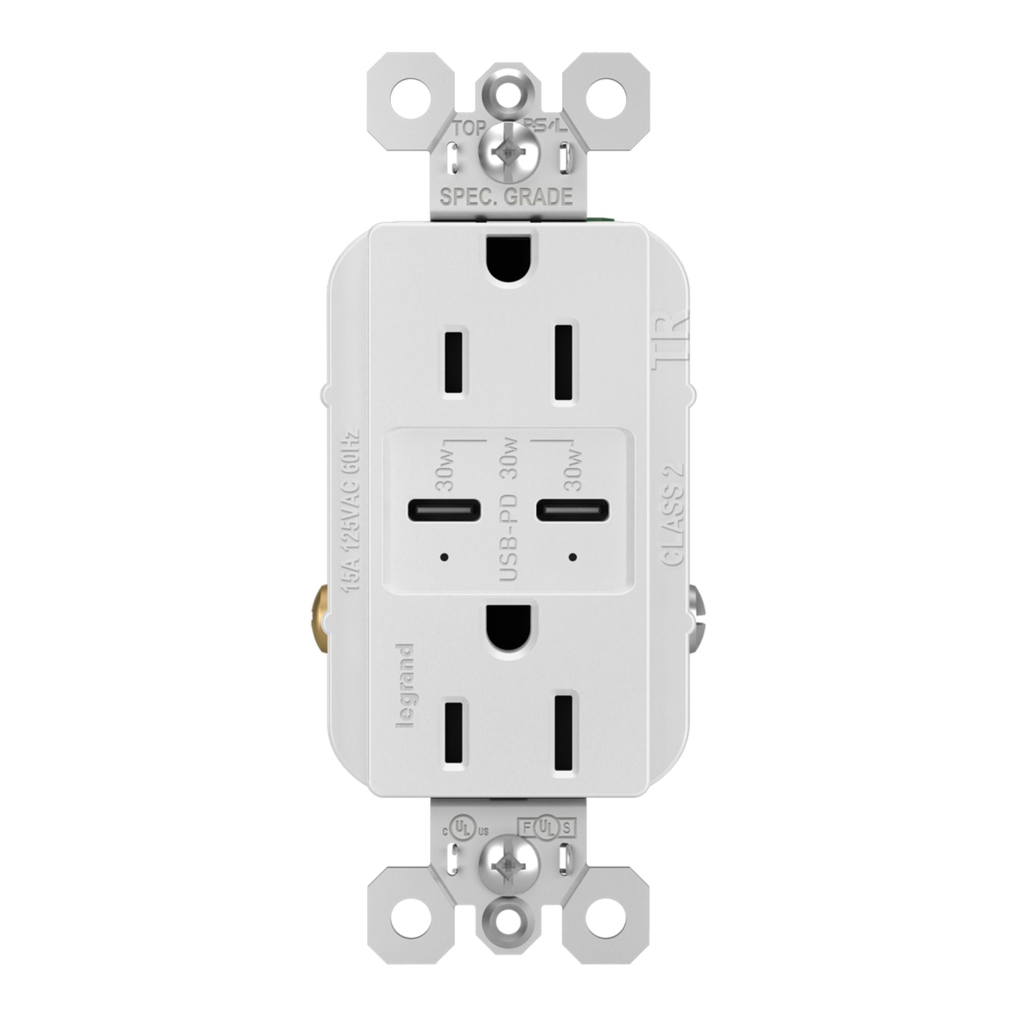 Legrand R26USBPDW radiant 15A Tamper-Resistant USB Type C Duplex Outlet, White
