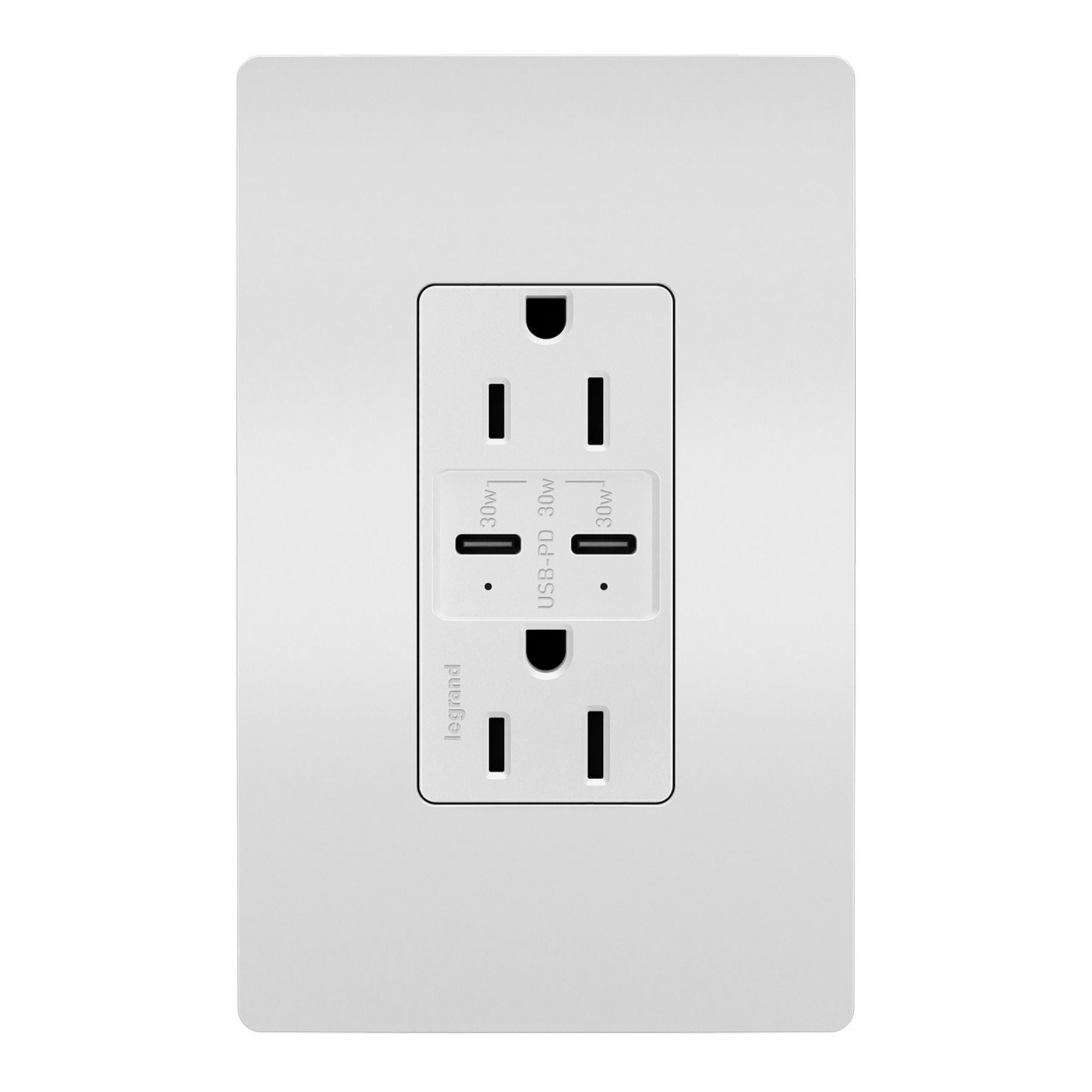 Legrand R26USBPDW radiant 15A Tamper-Resistant USB Type C Duplex Outlet, White