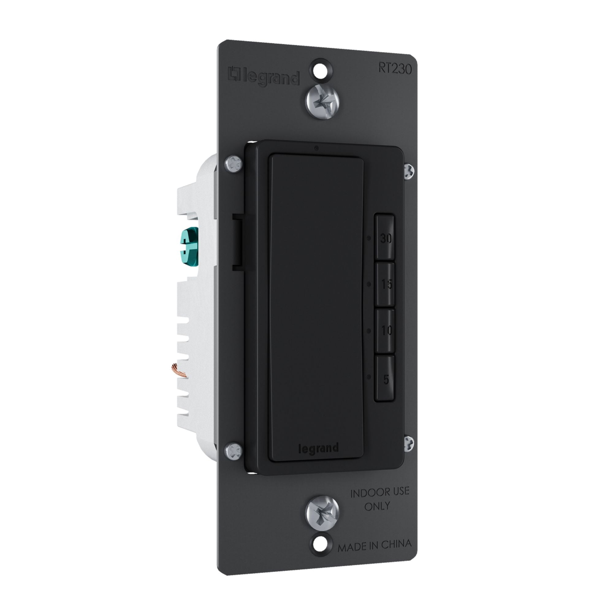 Legrand RT230BK radiant Digital Countdown Timer, 800W, Single Pole, 4-Button, 5-30 Min, Black