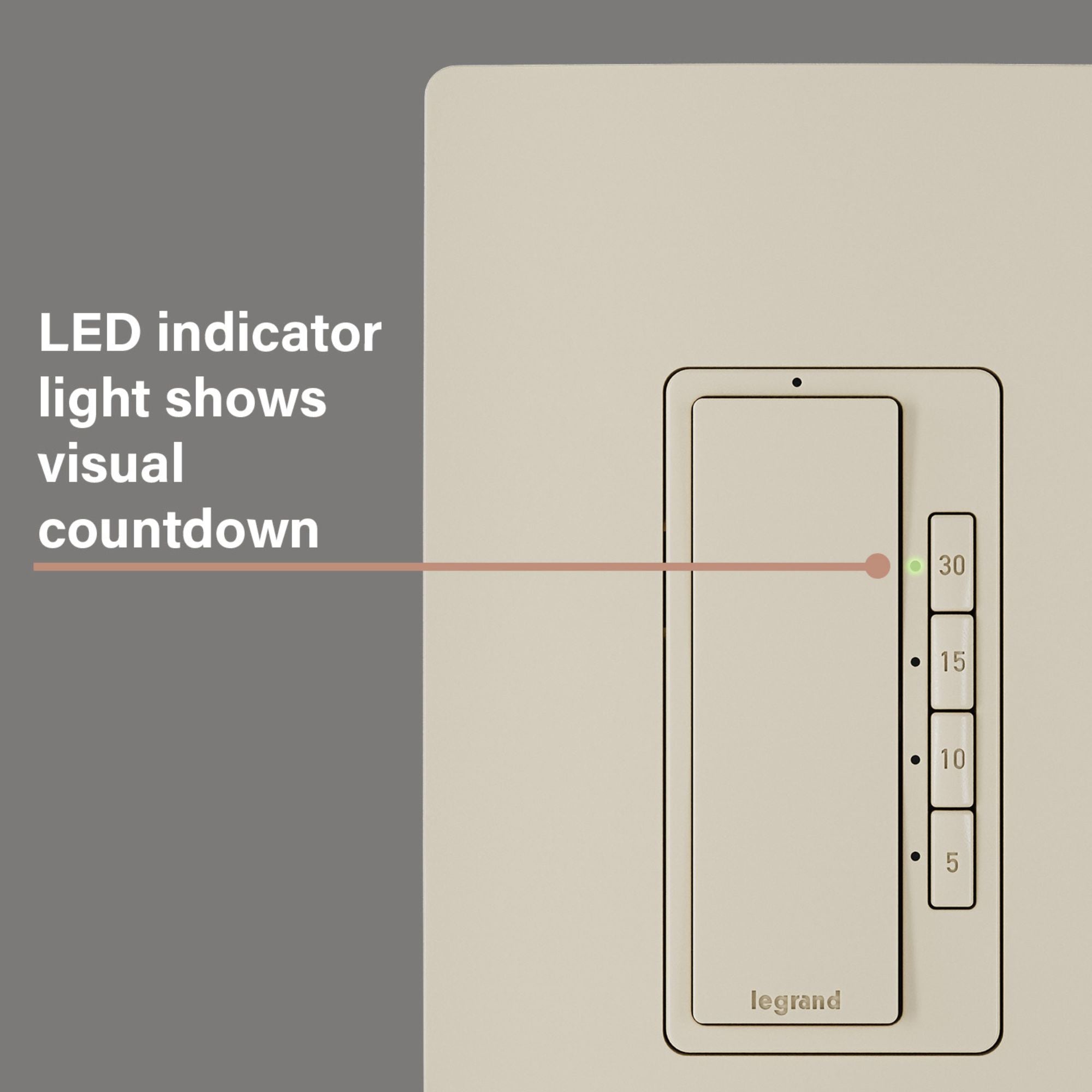 Legrand RT230I radiant Digital Countdown Timer, 800W, Single-Pole, 4-Button, 5-30 Min, Ivory