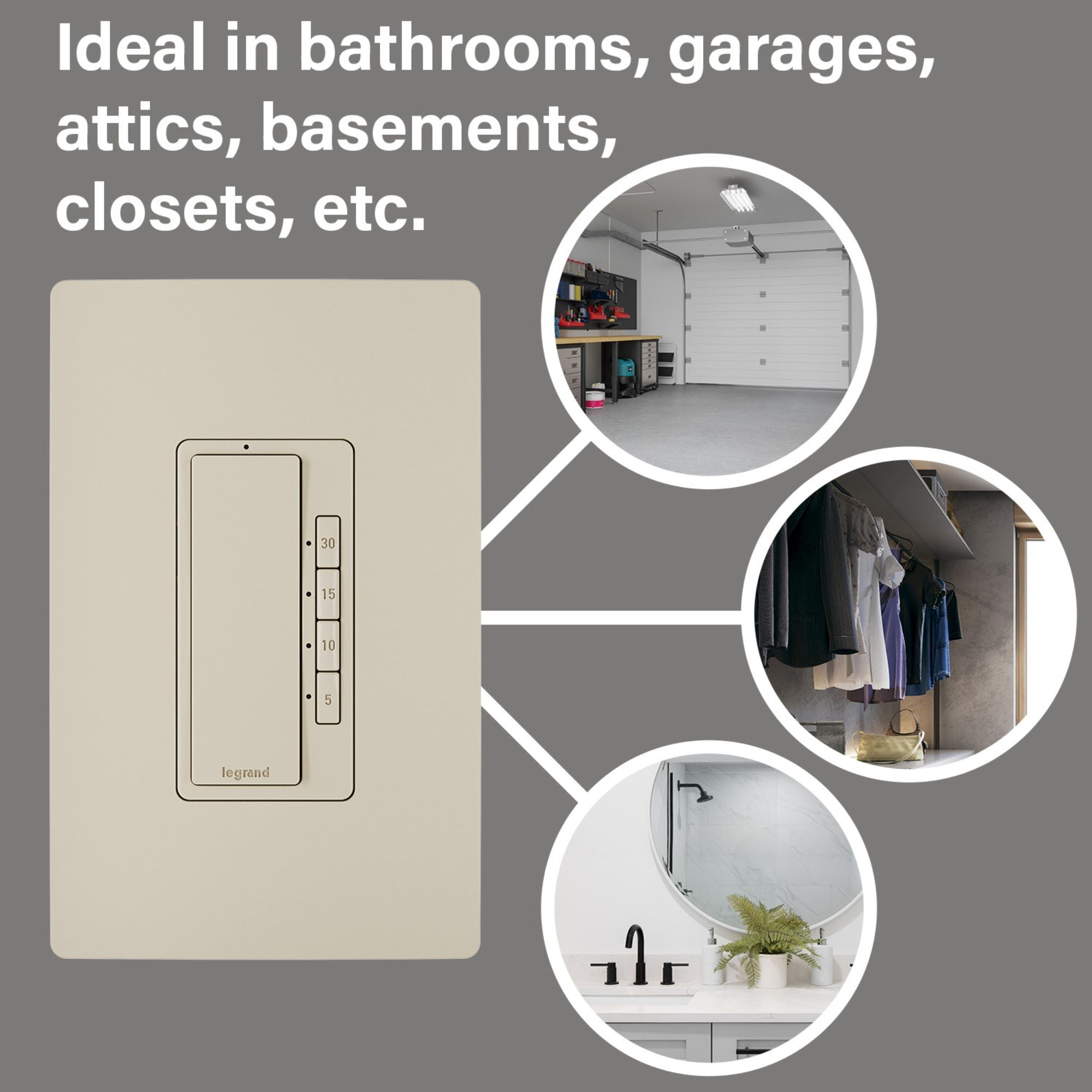 Legrand RT230I radiant Digital Countdown Timer, 800W, Single-Pole, 4-Button, 5-30 Min, Ivory