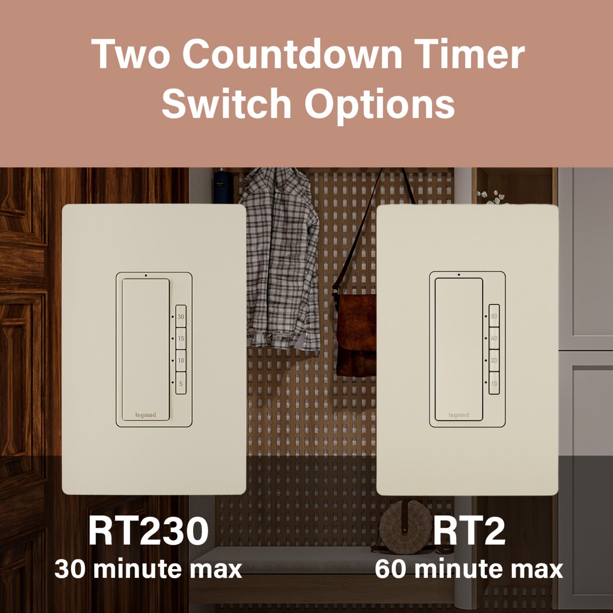 Legrand RT230I radiant Digital Countdown Timer, 800W, Single-Pole, 4-Button, 5-30 Min, Ivory